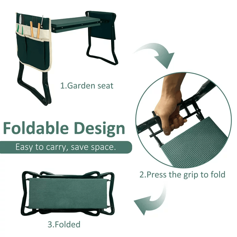 LUCKYERMORE Garden Kneeler Folding Garden Stools Bench and Seat with 2 Tool Pouches, New