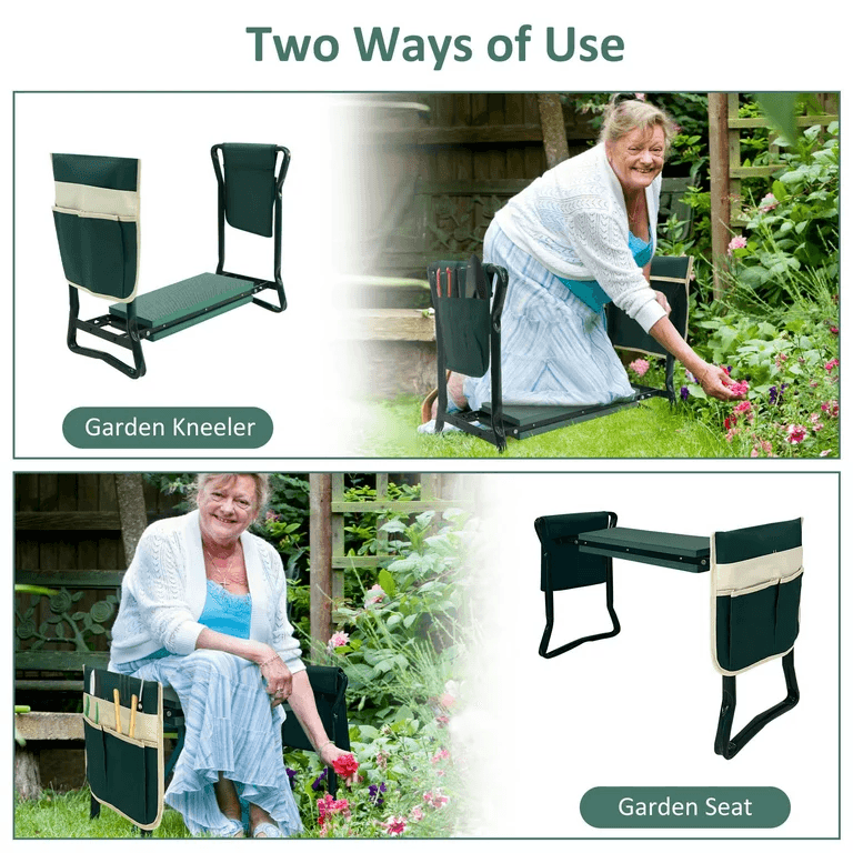 LUCKYERMORE Garden Kneeler Folding Garden Stools Bench and Seat with 2 Tool Pouches, New