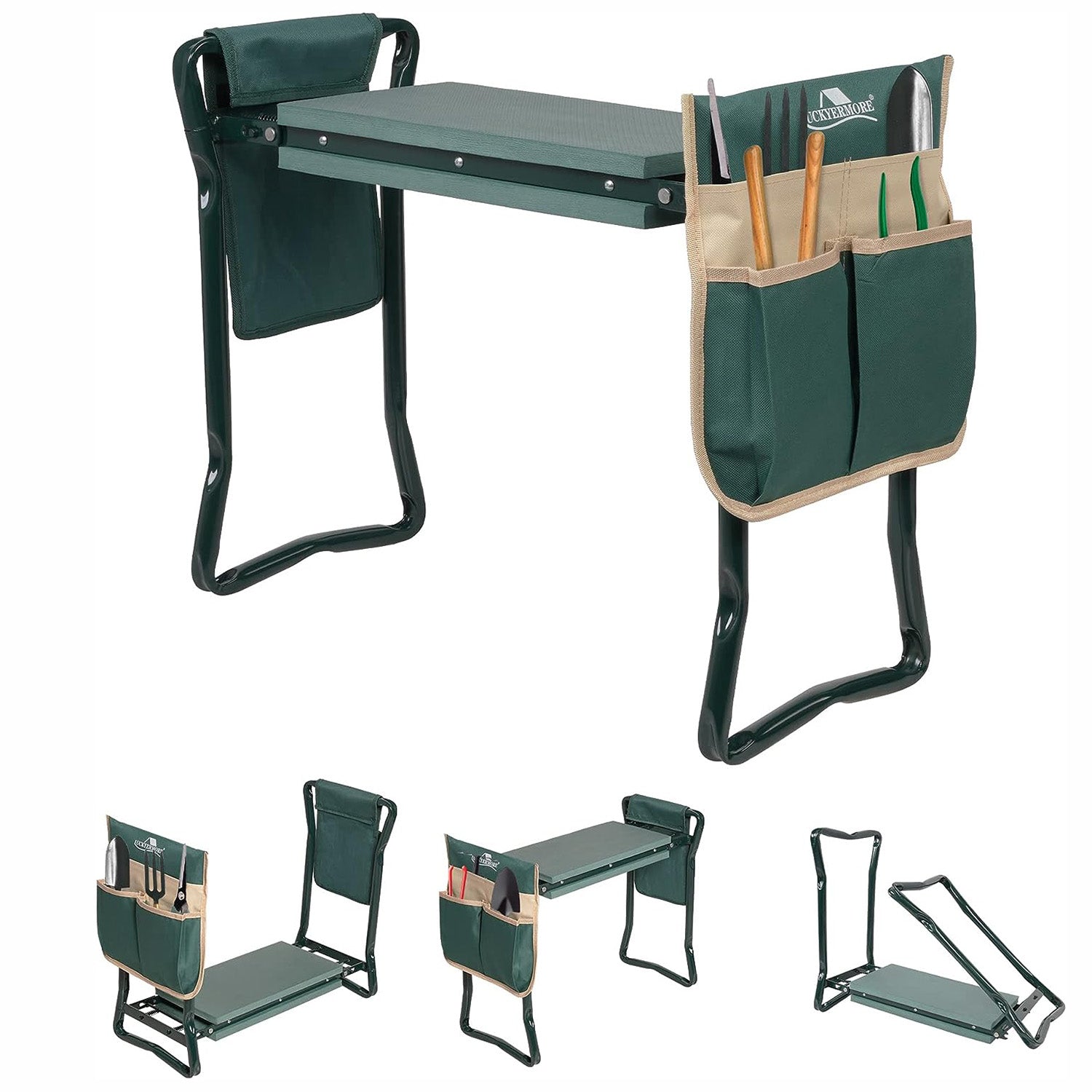 LUCKYERMORE Widen Garden Kneeler Folding Garden Stools Bench and Seat with 2 Tool Pouches