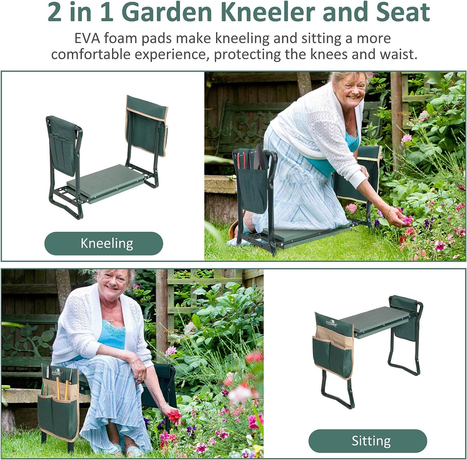 LUCKYERMORE Widen Garden Kneeler Folding Garden Stools Bench and Seat with 2 Tool Pouches