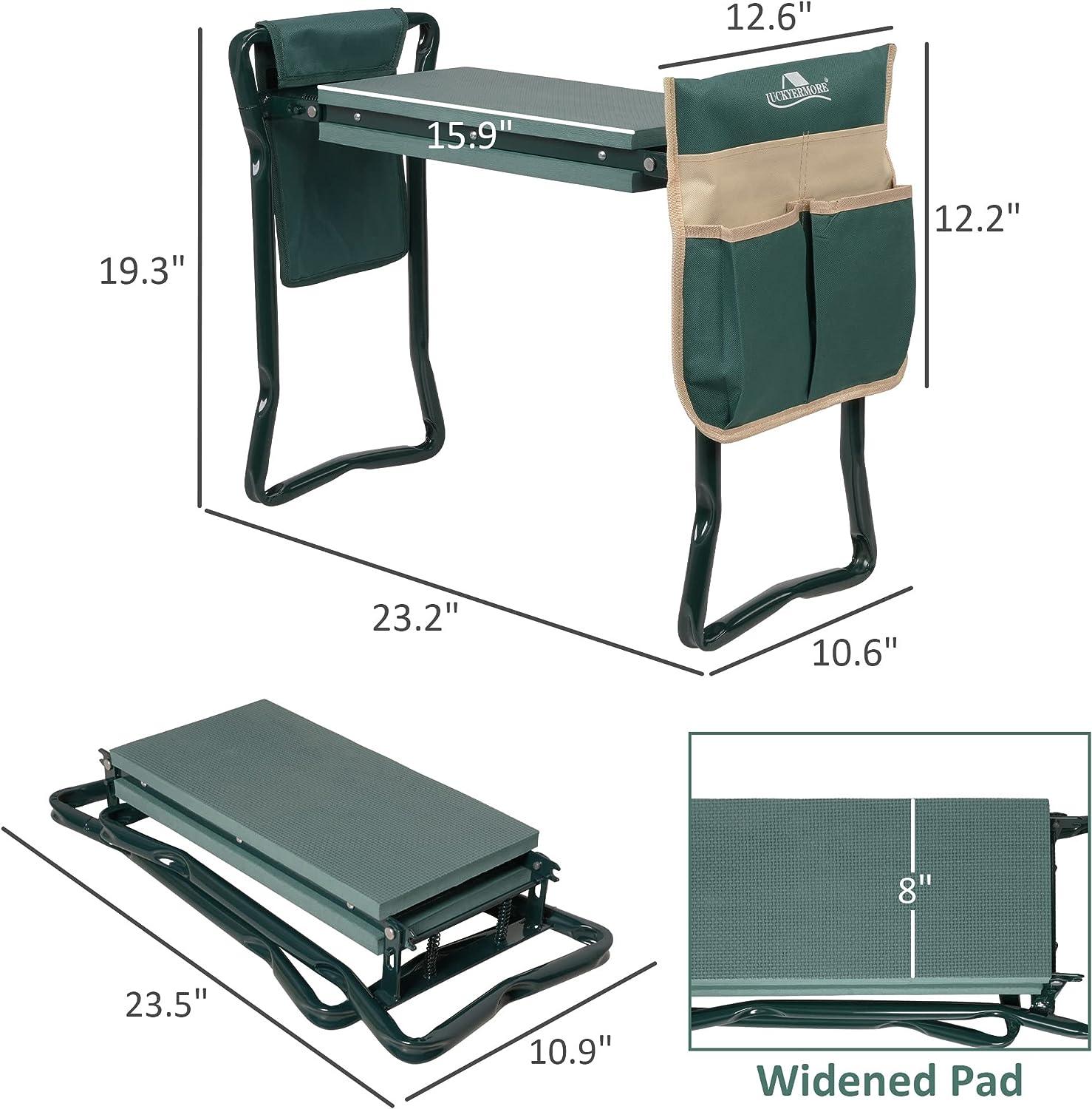 LUCKYERMORE Widen Garden Kneeler Folding Garden Stools Bench and Seat with 2 Tool Pouches