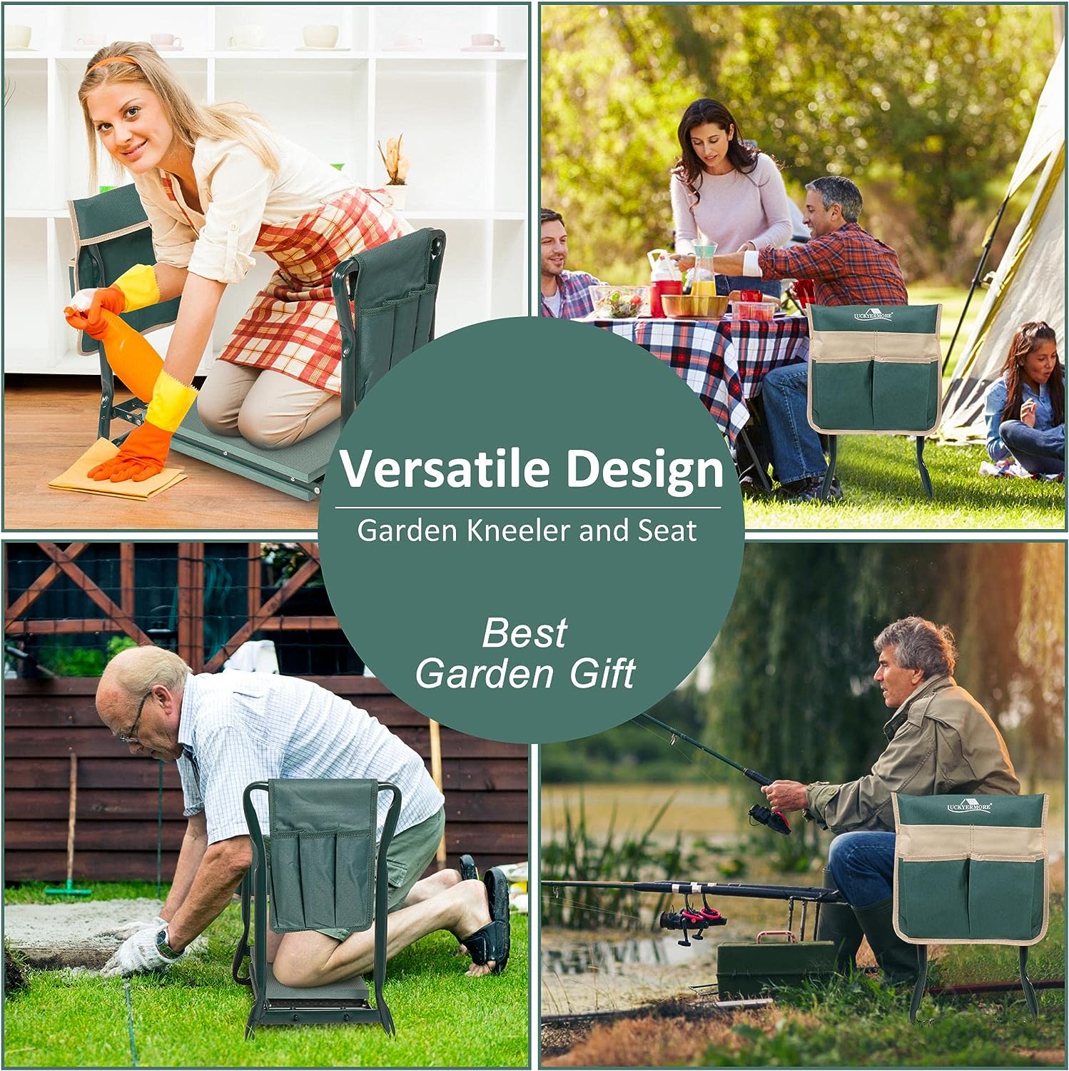 LUCKYERMORE Widen Garden Kneeler Folding Garden Stools Bench and Seat with 2 Tool Pouches
