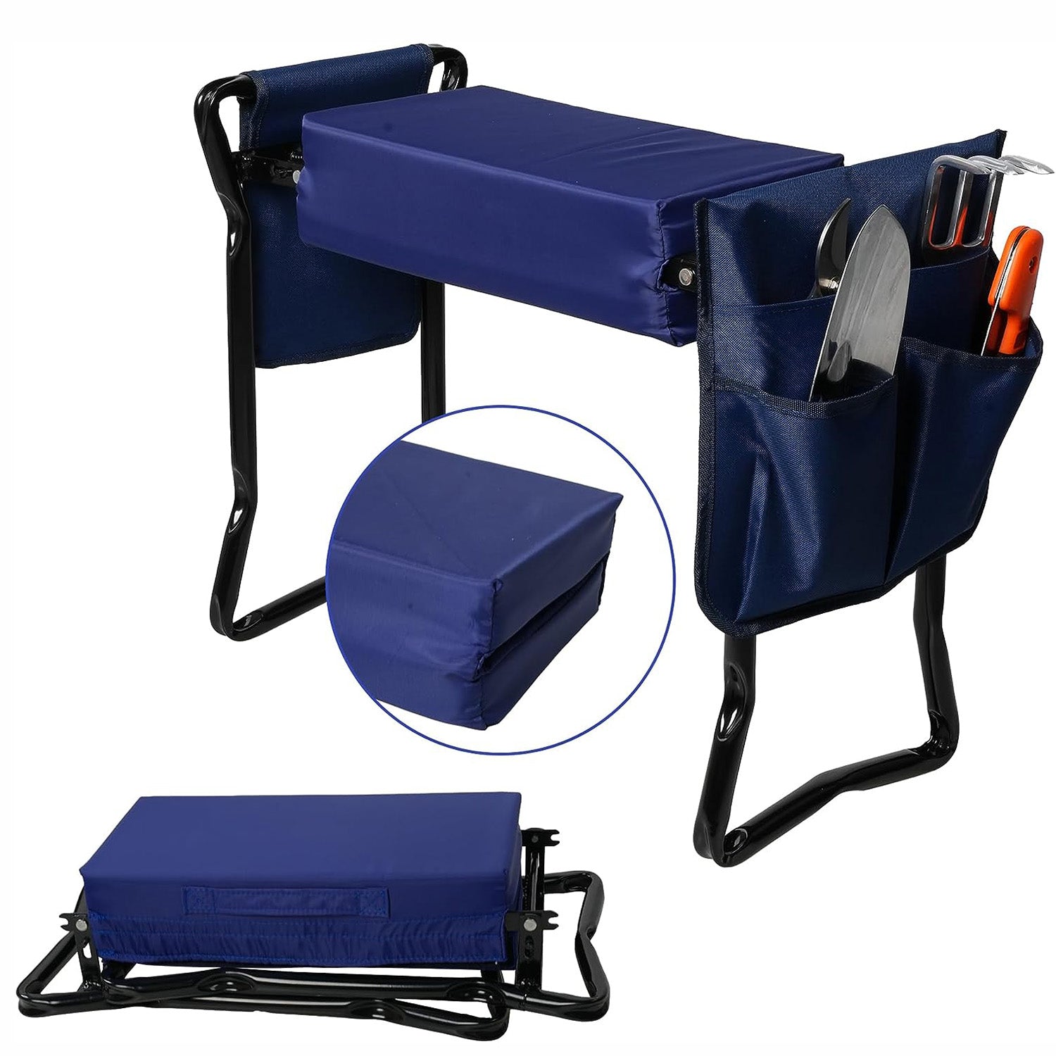 LUCKYERMORE Wider Garden Kneeler Folding Garden Stools Bench and Seat with 2 Tool Pouches, Blue