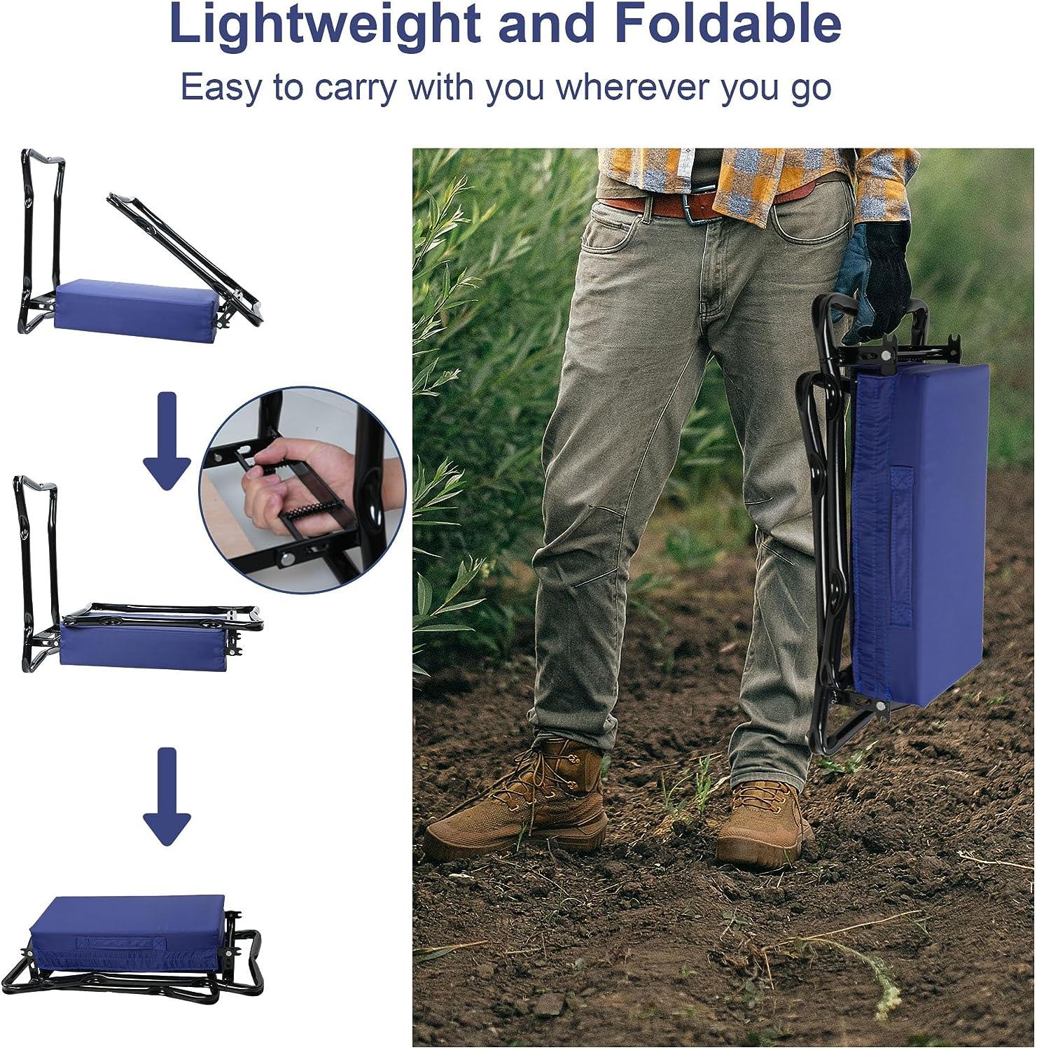 LUCKYERMORE Wider Garden Kneeler Folding Garden Stools Bench and Seat with 2 Tool Pouches, Blue