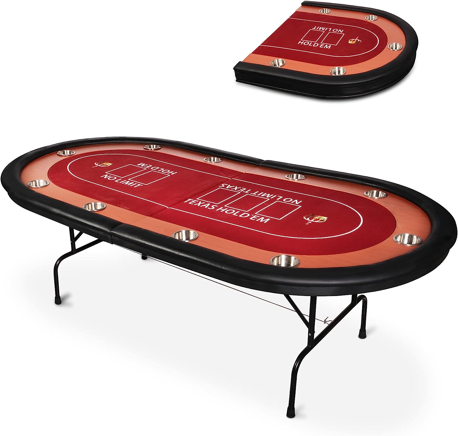 90.5" Large Folding Poker Table 10 Player Casino Texas Holdem Table for Card Game, Red