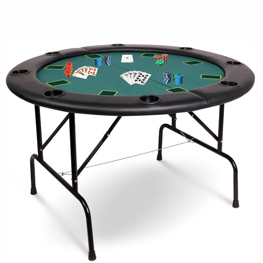 LUCKYERMORE 47" Round Folding Poker Table 8 Player Texas Blackjack Poker Mat, PVC Cup Holder
