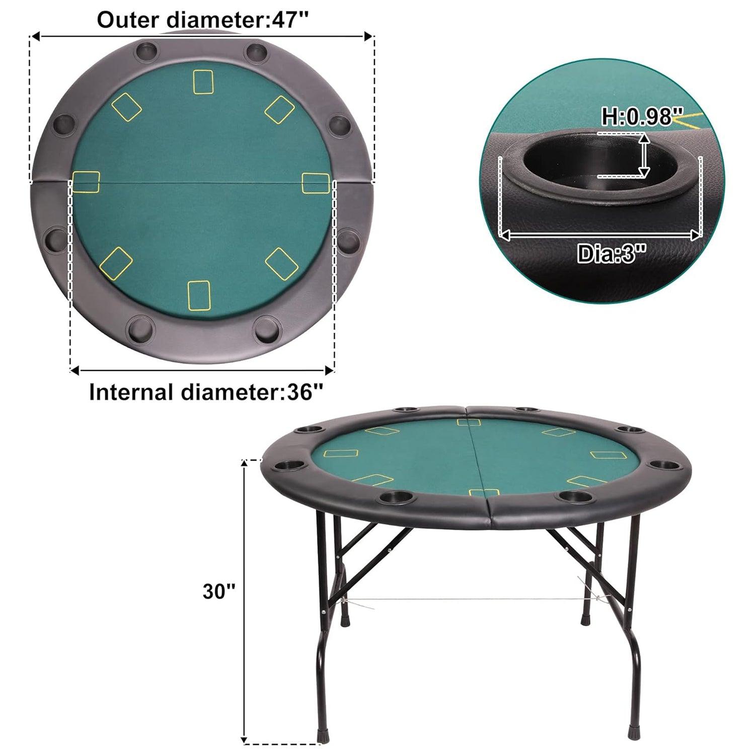 LUCKYERMORE 47" Round Folding Poker Table 8 Player Texas Blackjack Poker Mat, PVC Cup Holder