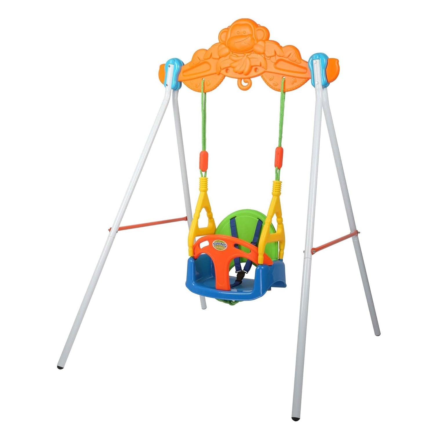 3 in 1 Baby Toddler Swing Set with Stand, Seat Belt and Metal Stand for Playground Indoor Backyard - Luckyermore