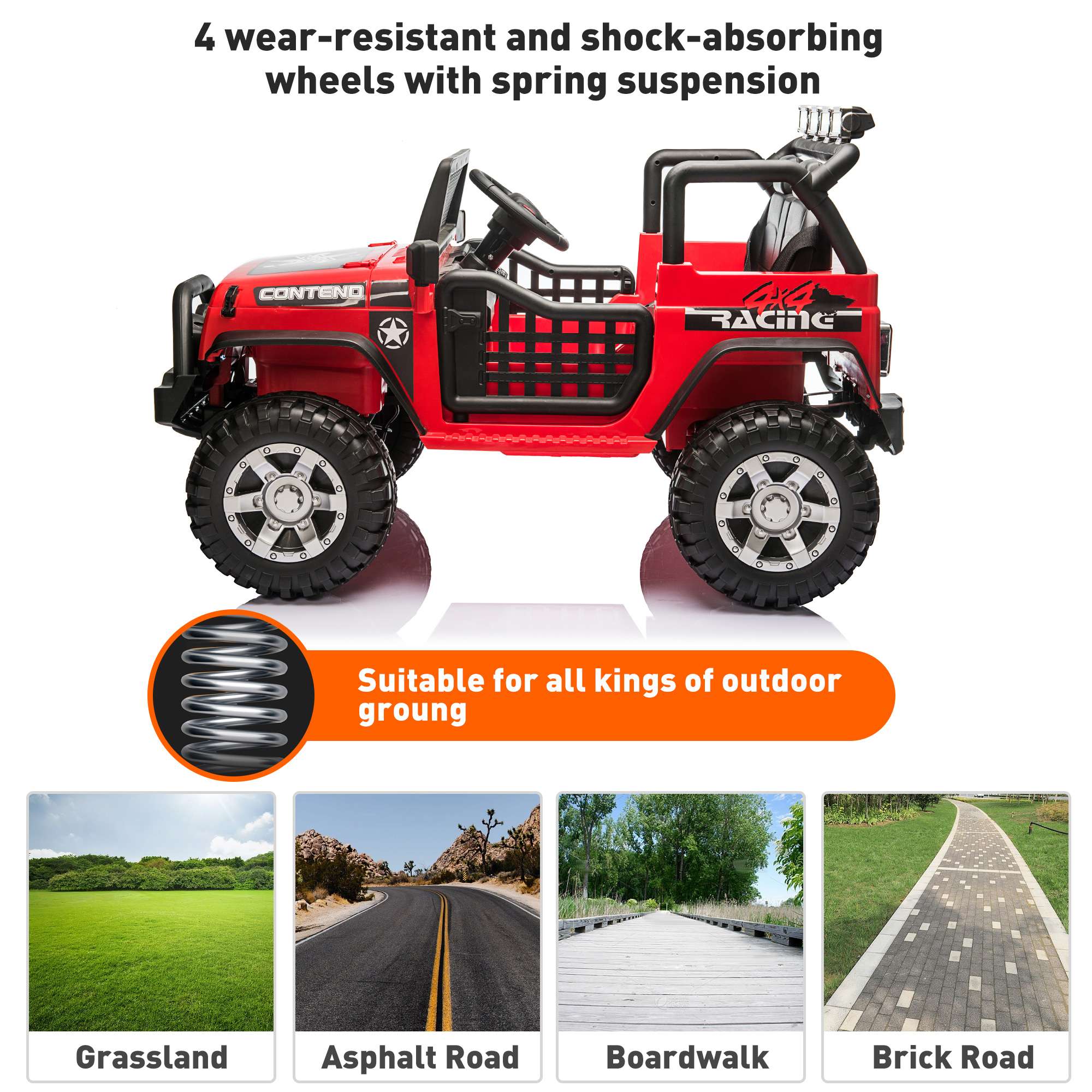 2 Seater Kids Ride On Truck Car 12V Jeeps Car w/Parent Remote Control, Spring Suspension, LED Lights, Music Player - Luckyermore