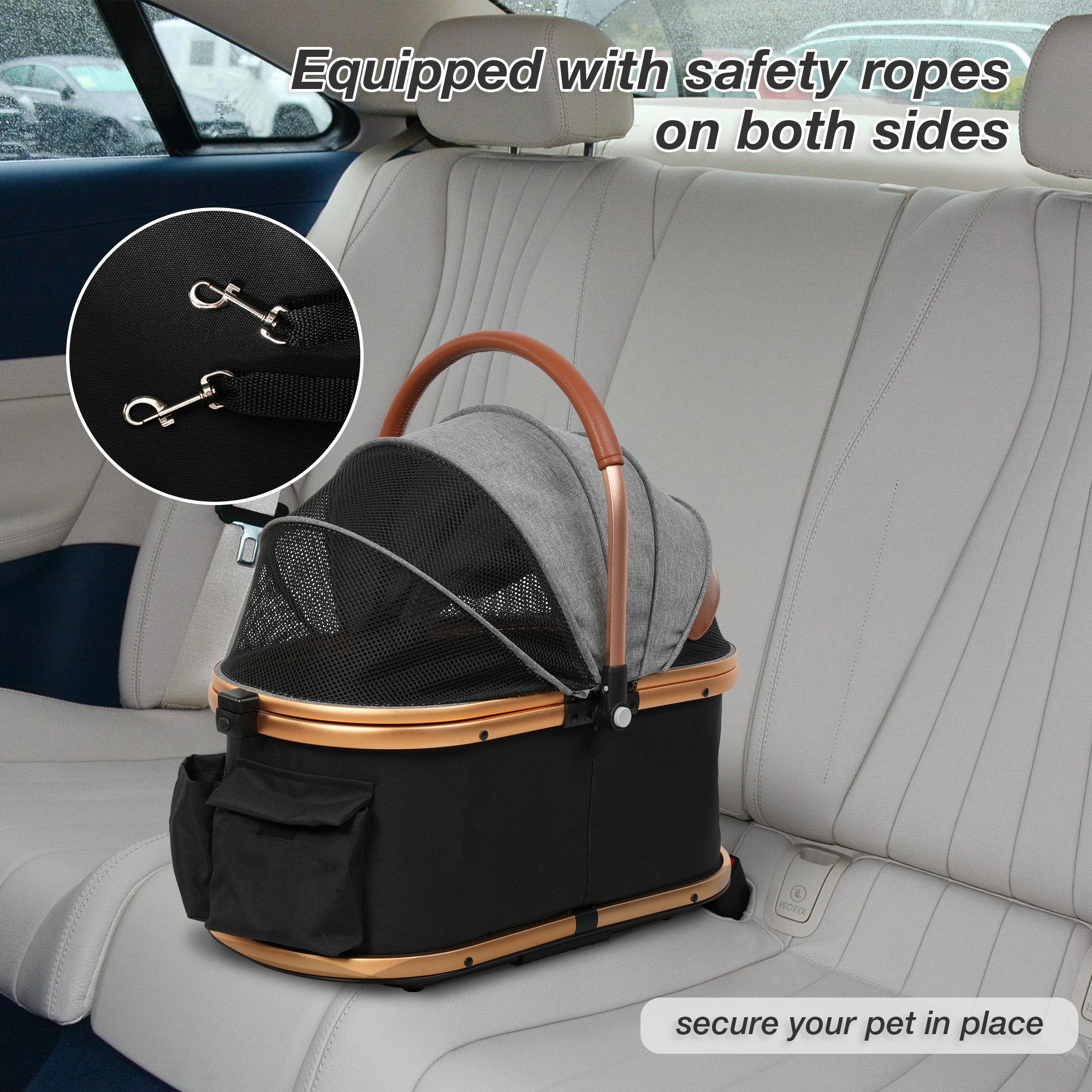 2 in 1 Dog Stroller Pet Carrier with Detachable Carrier and Adjustable Handle, Gold - Luckyermore