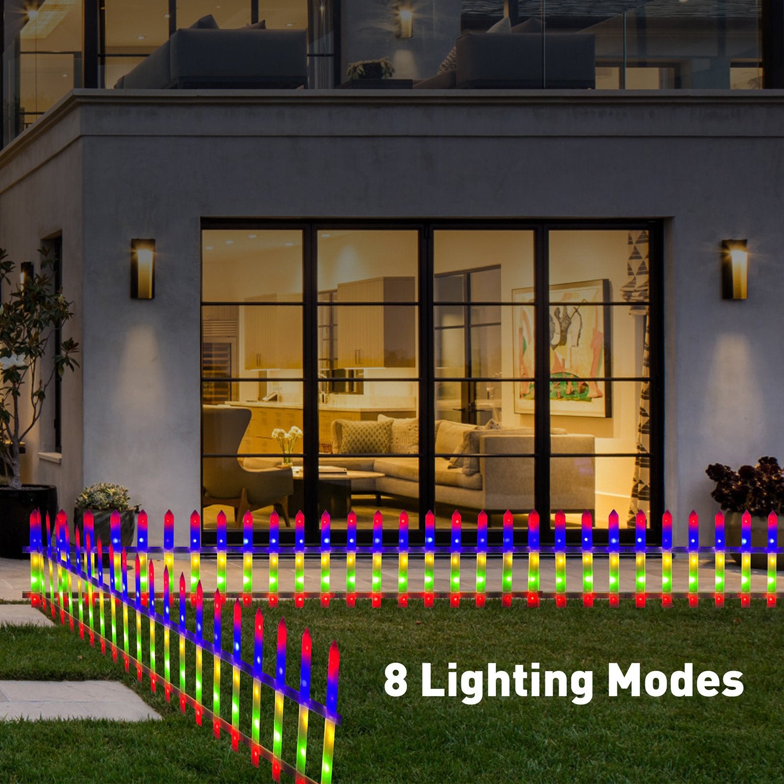 8 Pieces Multi-Color Garden Fence Lights Christmas Tree Fence Lights with 8 Lighting Modes - Luckyermore