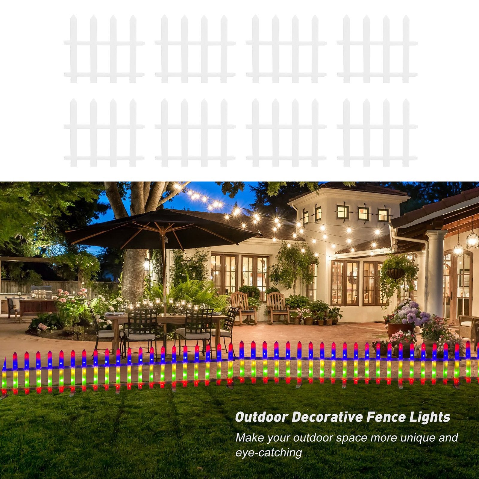 8 Pieces Multi-Color Garden Fence Lights Christmas Tree Fence Lights with 8 Lighting Modes - Luckyermore