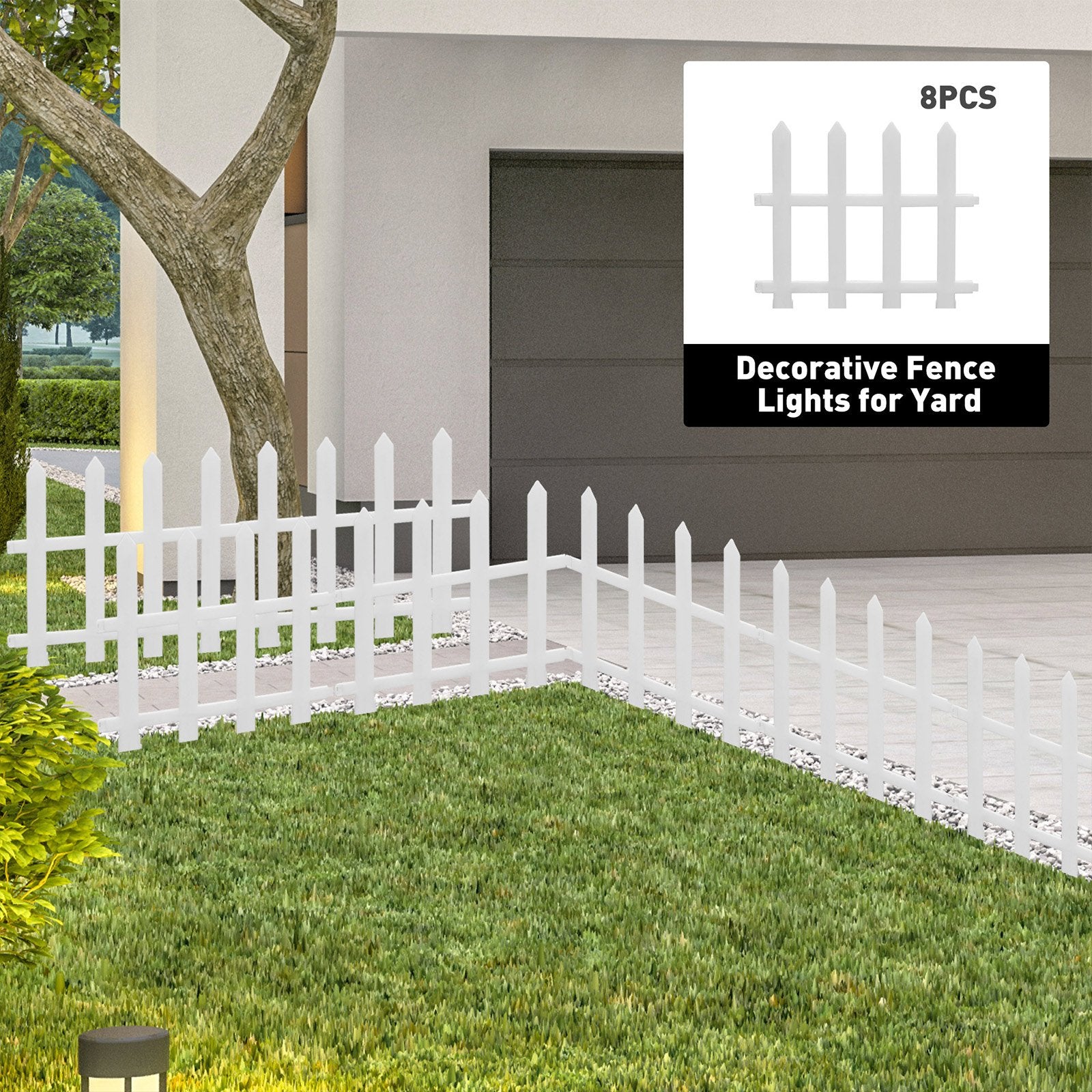 8 Pieces Multi-Color Garden Fence Lights Christmas Tree Fence Lights with 8 Lighting Modes - Luckyermore