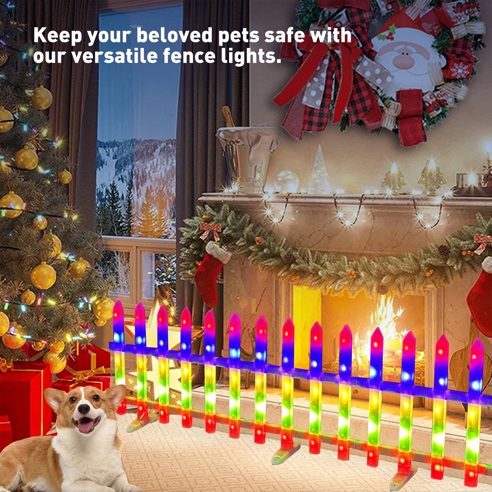 8 Pieces Multi-Color Garden Fence Lights Christmas Tree Fence Lights with 8 Lighting Modes - Luckyermore