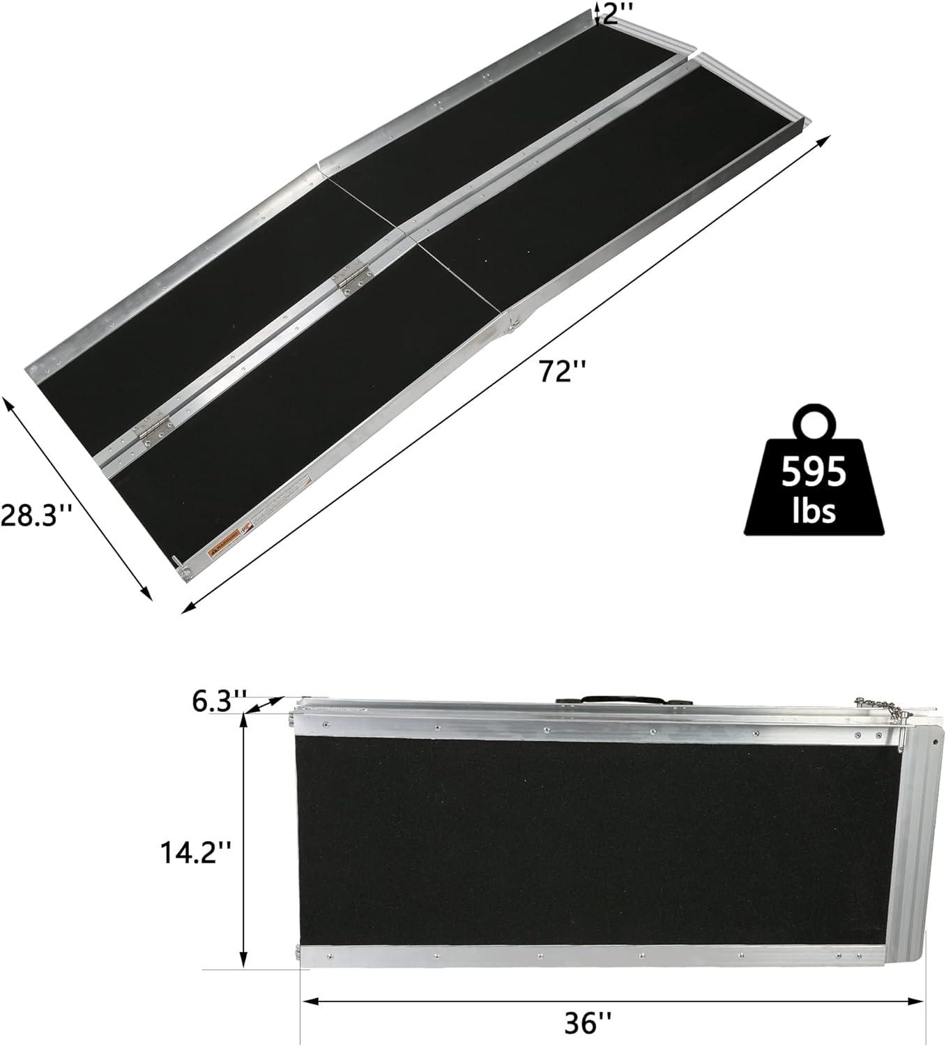 6ft Portable Ramp for Wheelchair Folding Aluminum Alloy Ramp with Handle - Luckyermore