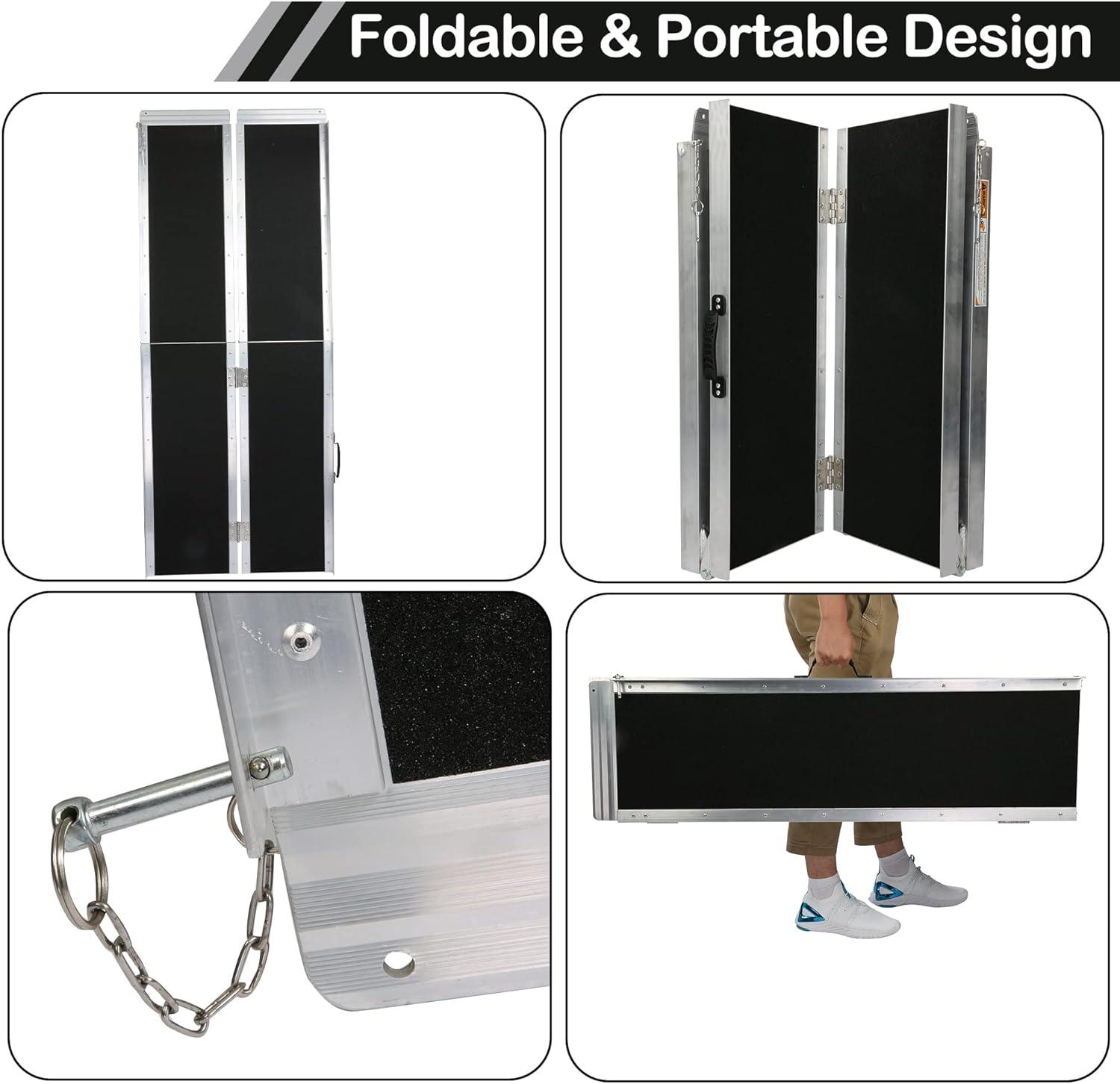 6ft Portable Ramp for Wheelchair Folding Aluminum Alloy Ramp with Handle - Luckyermore