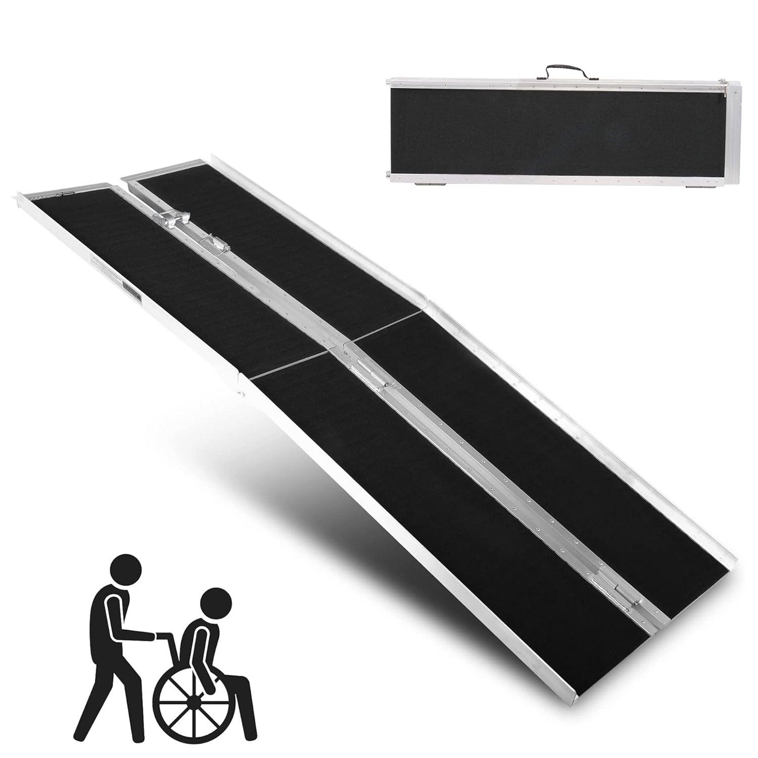 LUCKYERMORE 8ft Portable Ramp for Wheelchair Folding Aluminum Alloy Ramp with Handle