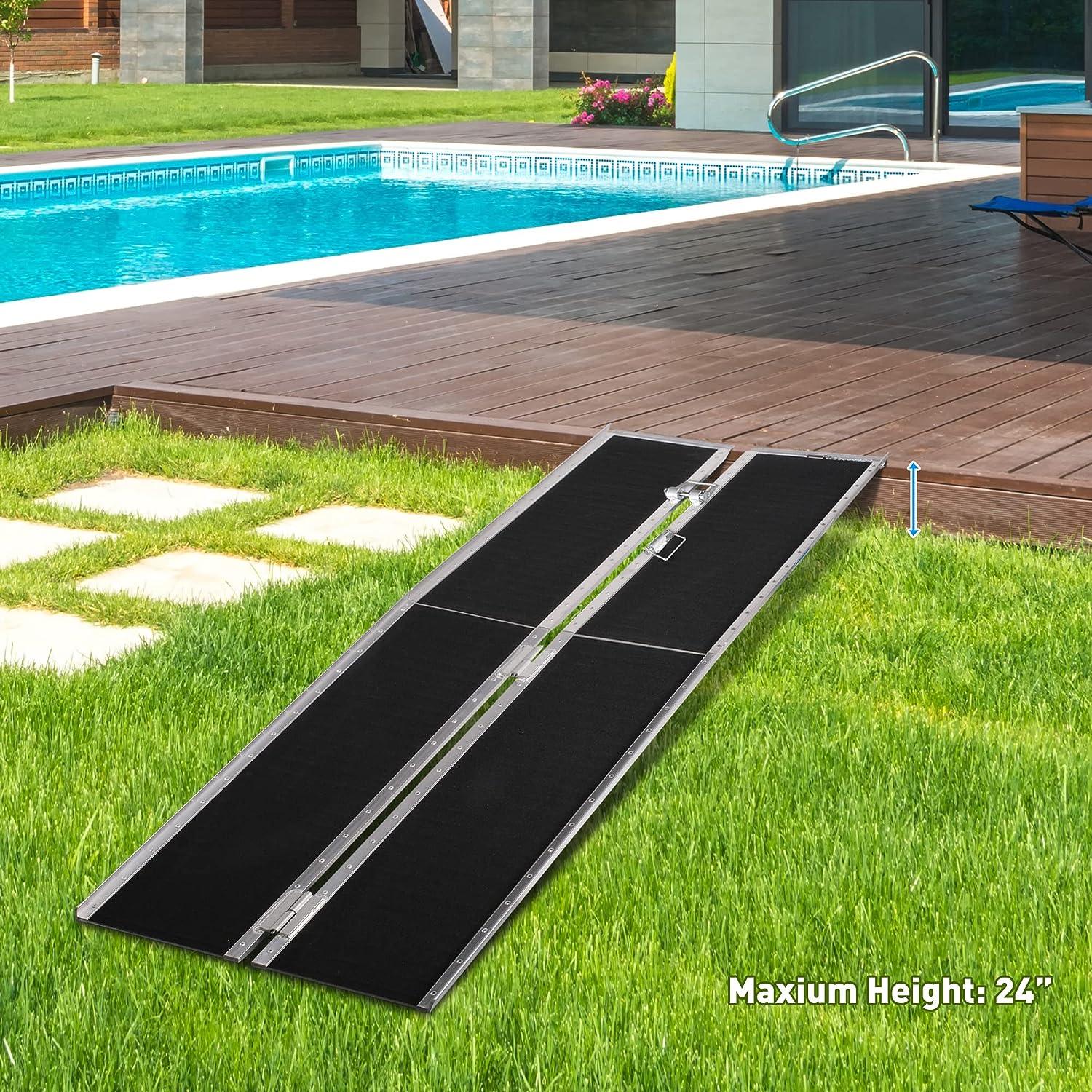 LUCKYERMORE 8ft Portable Ramp for Wheelchair Folding Aluminum Alloy Ramp with Handle