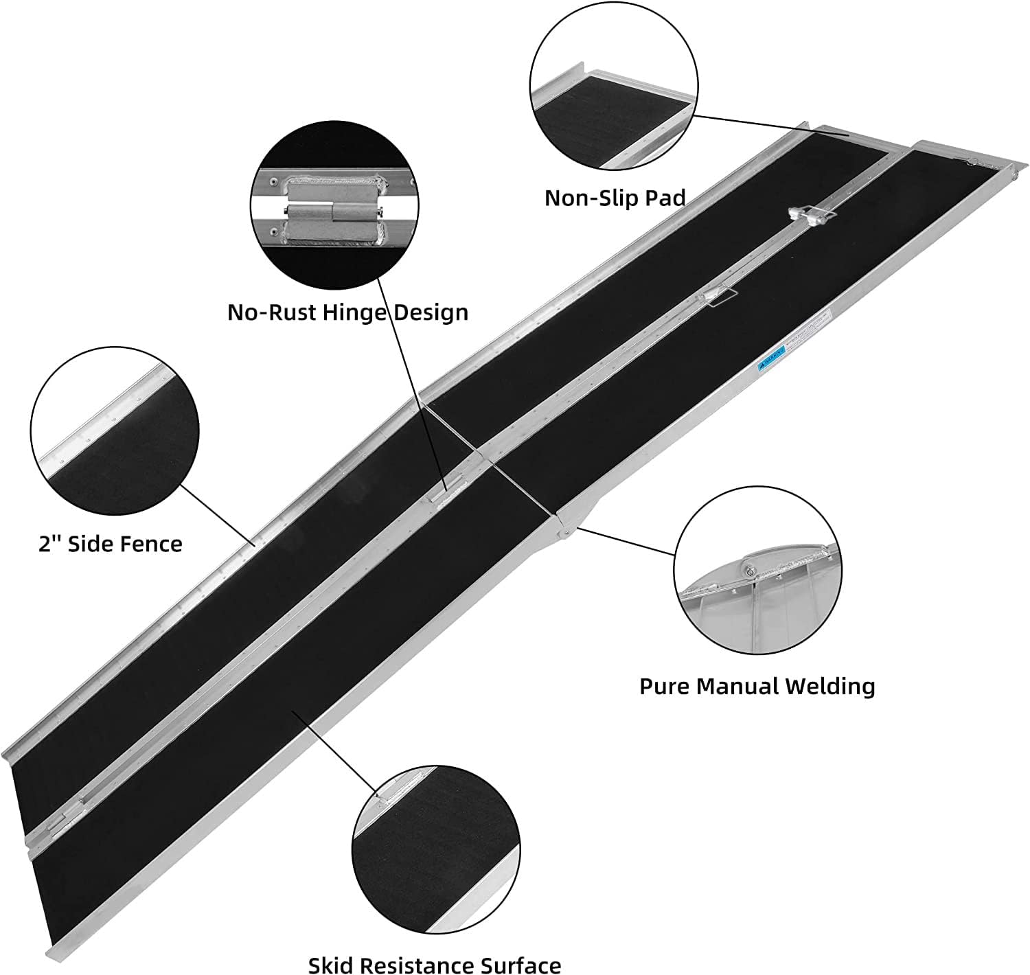 8ft Portable Ramp for Wheelchair Folding Aluminum Alloy Ramp with Handle
