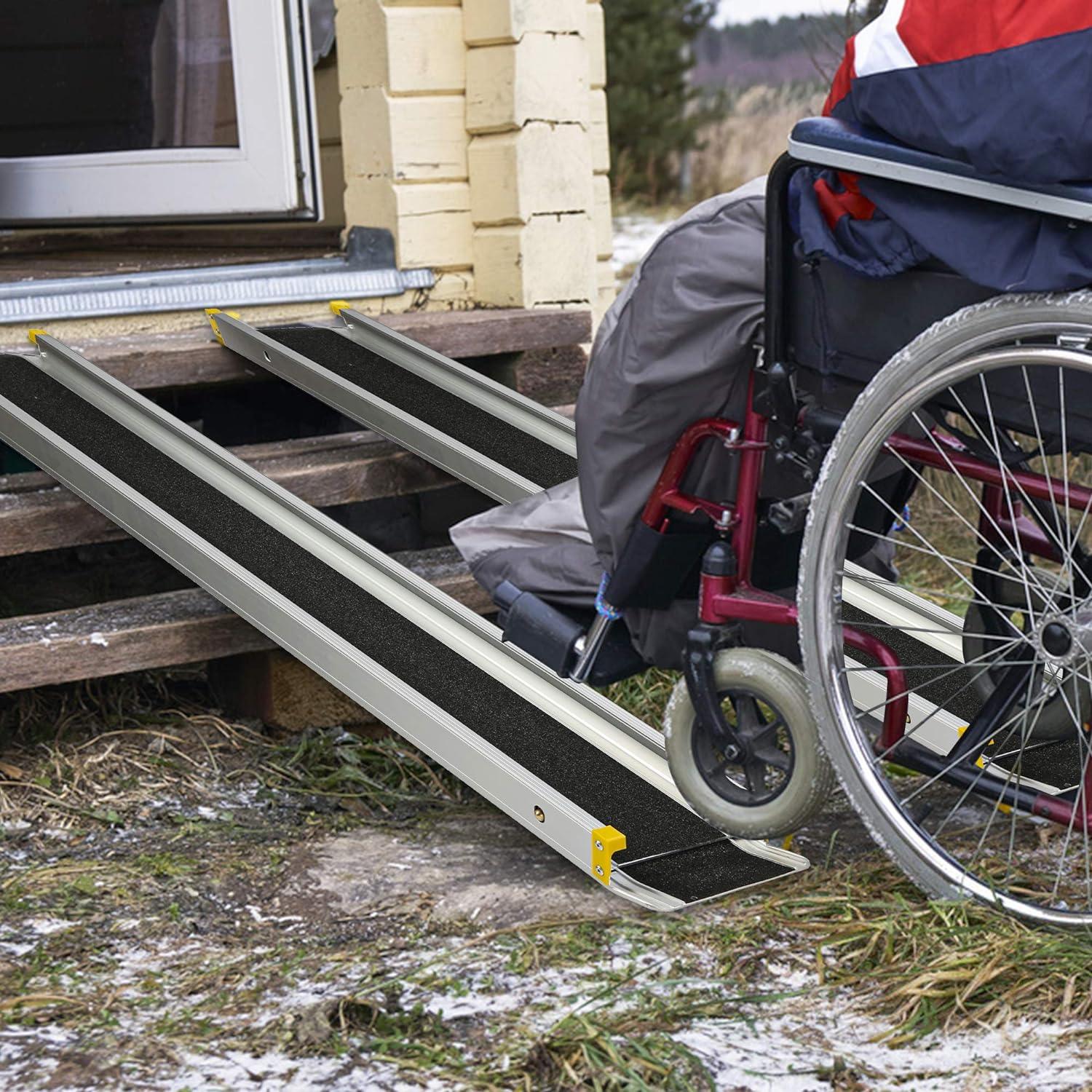 LUCKYERMORE 7ft Portable Ramp for Wheelchair Telescoping Aluminum Alloy Ramp with Anti-slip Surface