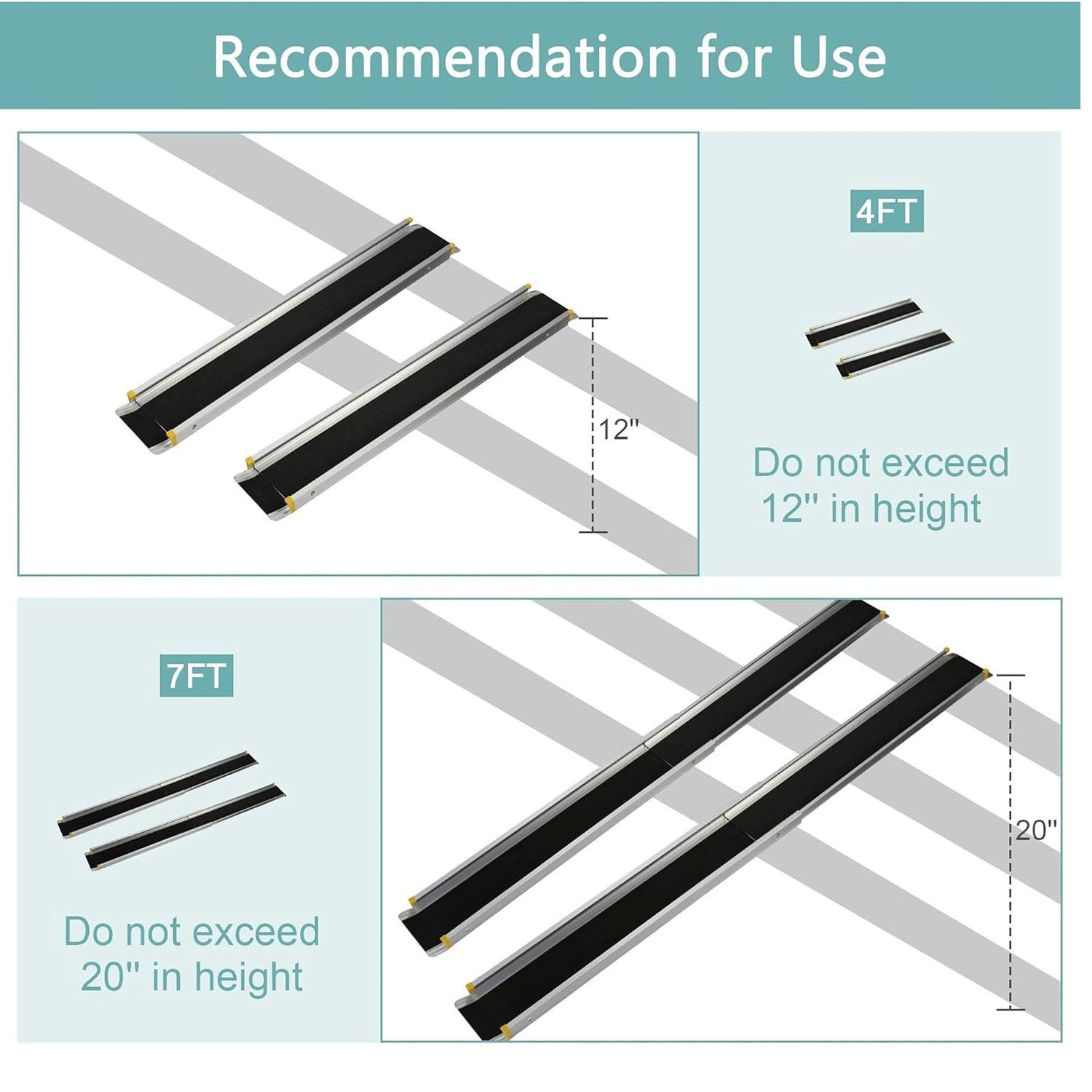 4/7ft Portable Ramp for Wheelchair Telescoping Aluminum Alloy Ramp with Anti-slip Surface - Luckyermore