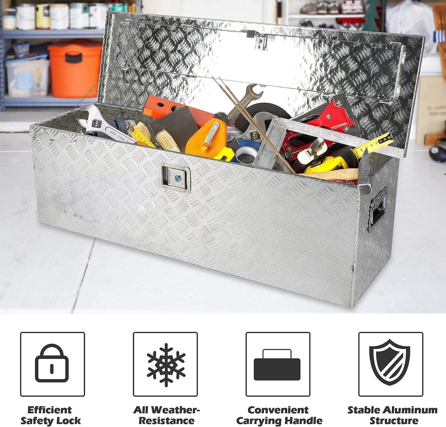 48.4" Aluminum Truck Tool Box Trailer Cargo Box Storage Organizer with Lock, Silver