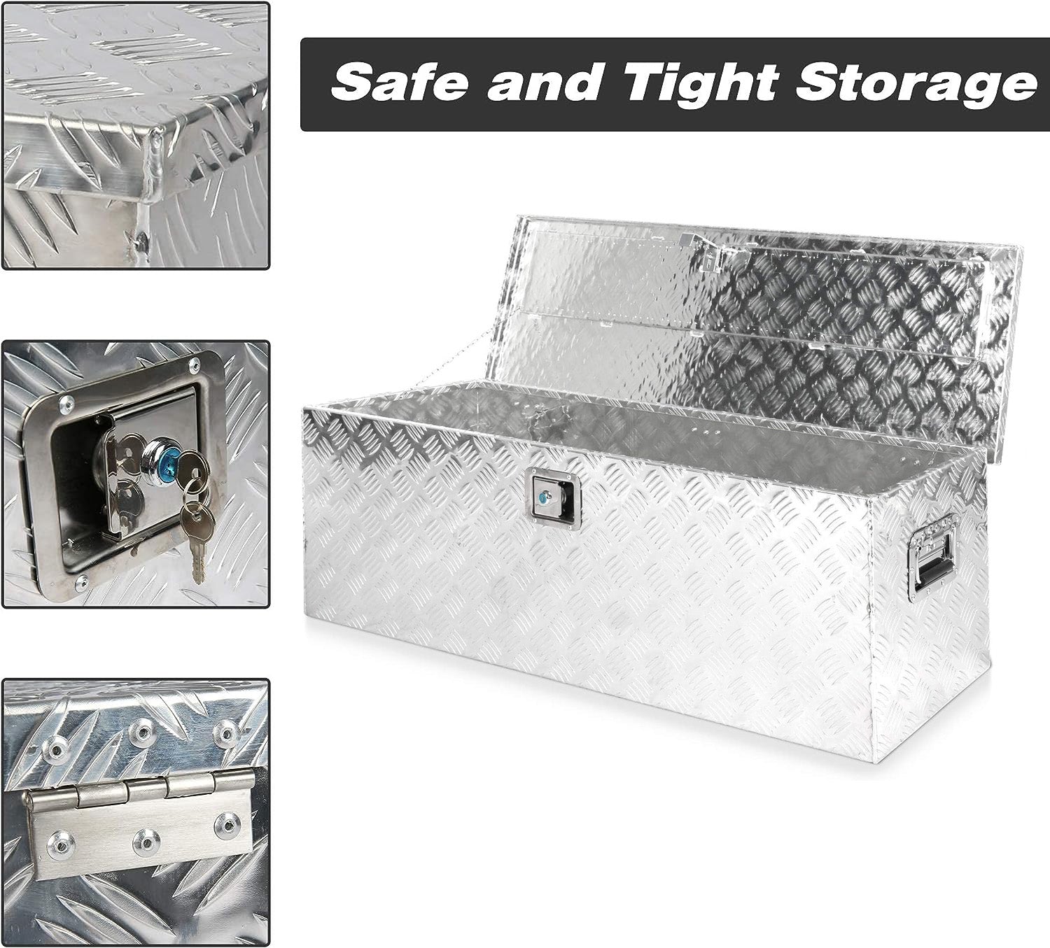 48.4" Aluminum Truck Tool Box Trailer Cargo Box Storage Organizer with Lock, Silver
