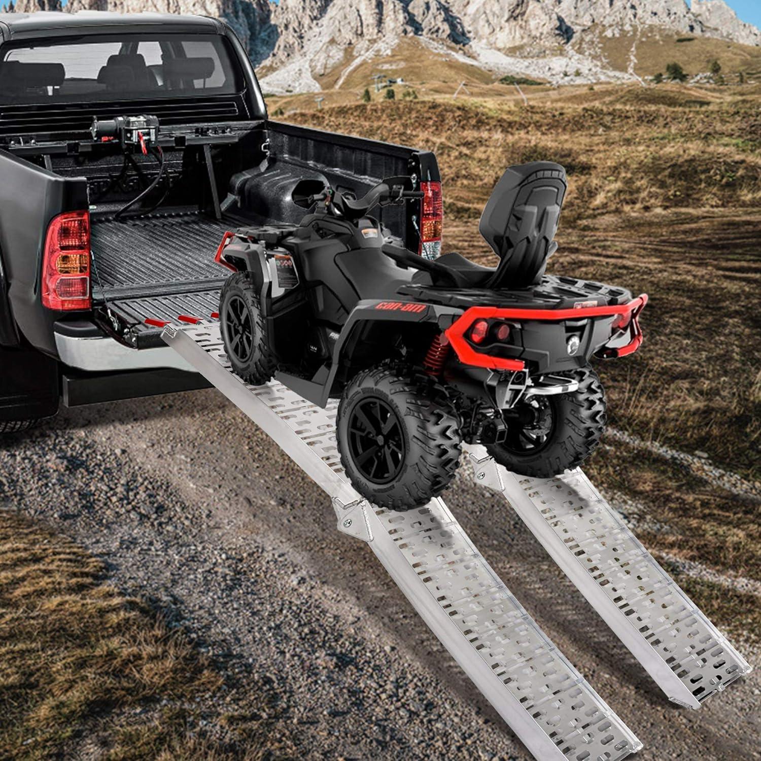 LUCKYERMORE Set of 2 Folding Loading Ramp 7.4ft with 1500lbs Capacity Aluminum Truck Ramp, Meshed