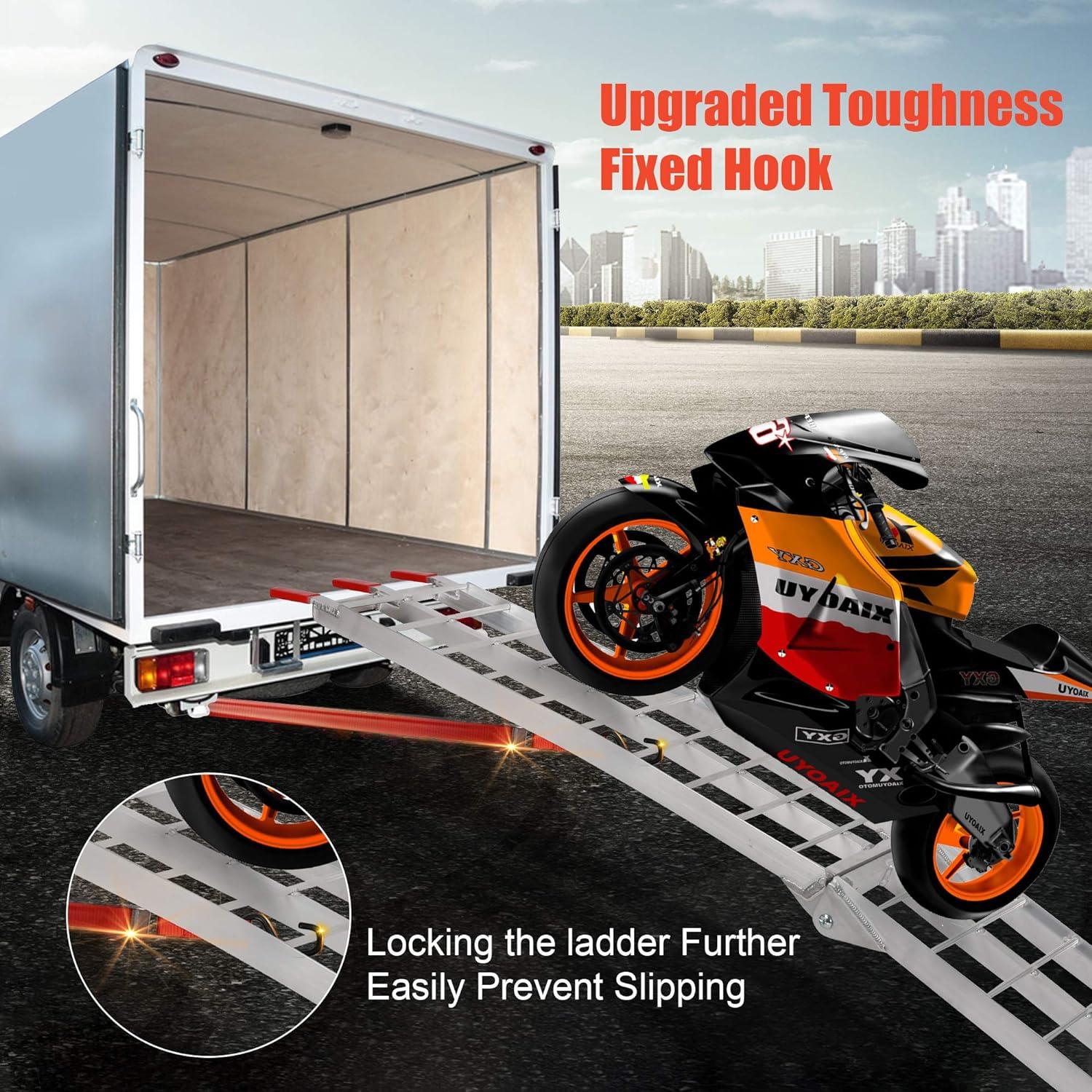 Set of 2 Folding Loading Ramp 7.4ft with 1500lbs Capacity Aluminum Truck Ramp, Gridded - Luckyermore