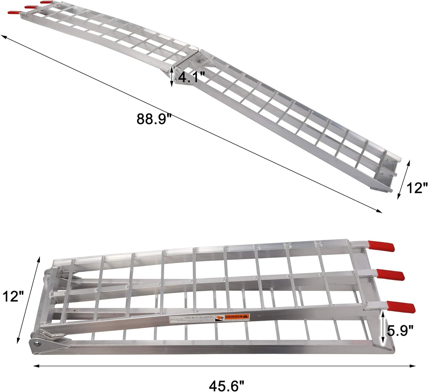 Set of 2 Folding Loading Ramp 7.4ft with 1500lbs Capacity Aluminum Truck Ramp, Gridded