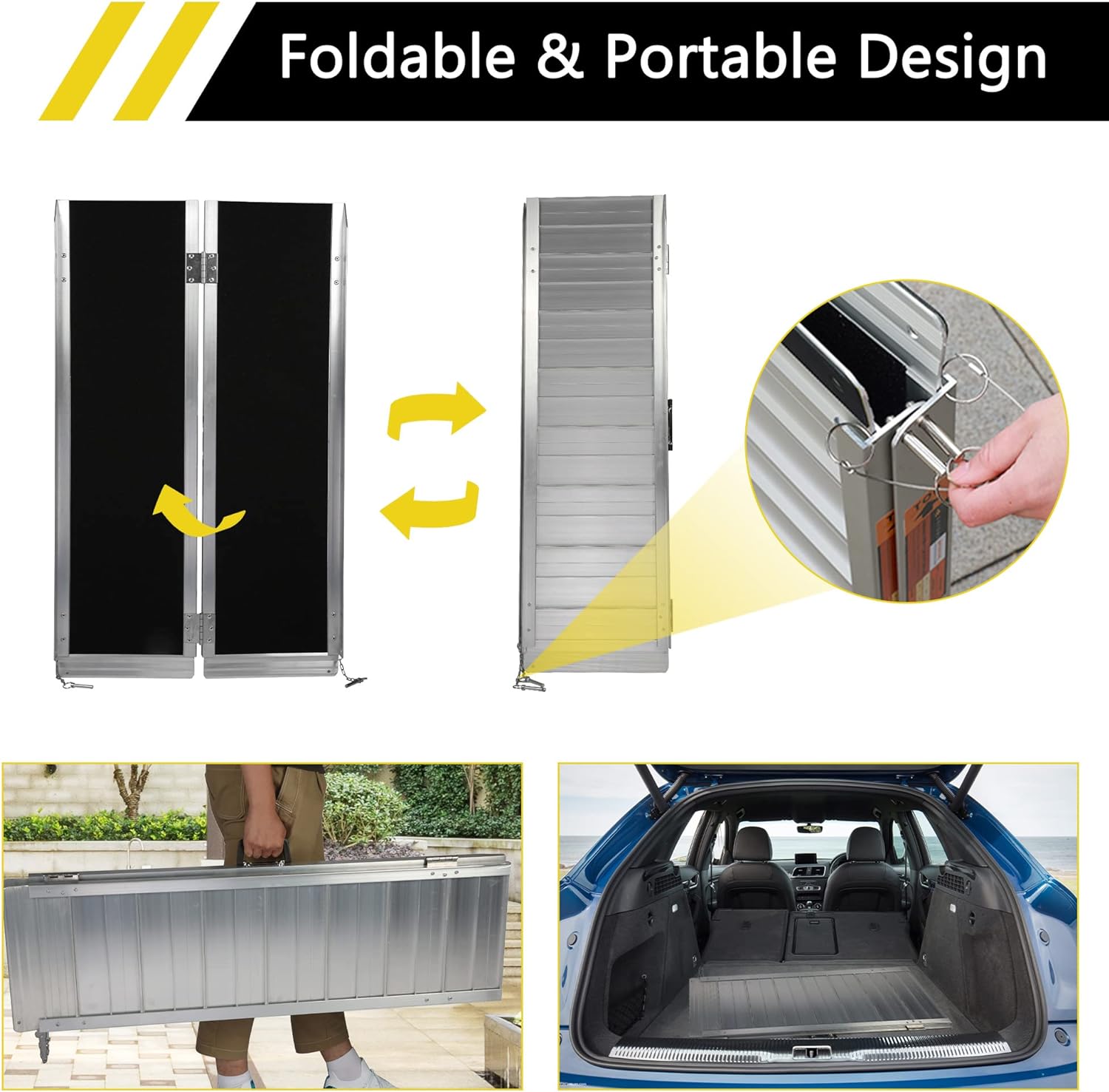 4ft Portable Ramp for Wheelchair Folding Aluminum Alloy Ramp with Handle