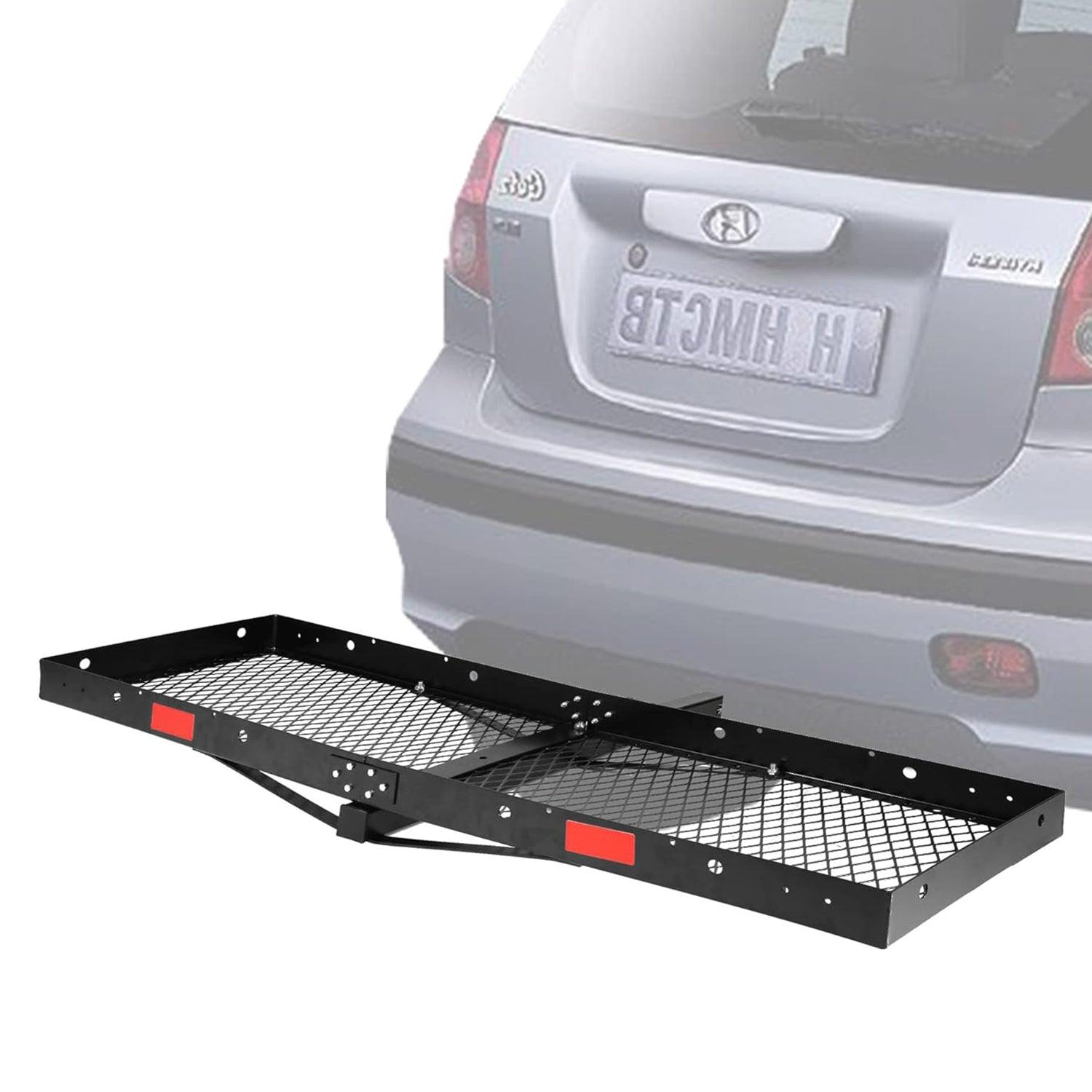 LUCKYERMORE 60"x 20"x 4" Hitch Mount Steel Cargo Carrier Basket Folding Cargo Rack with 2" Receiver, Black