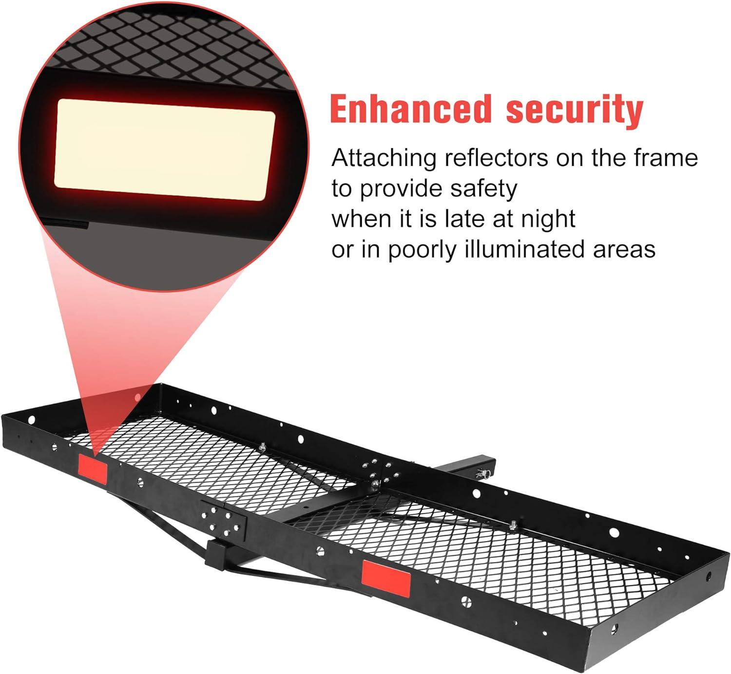 LUCKYERMORE 60"x 20"x 4" Hitch Mount Steel Cargo Carrier Basket Folding Cargo Rack with 2" Receiver, Black