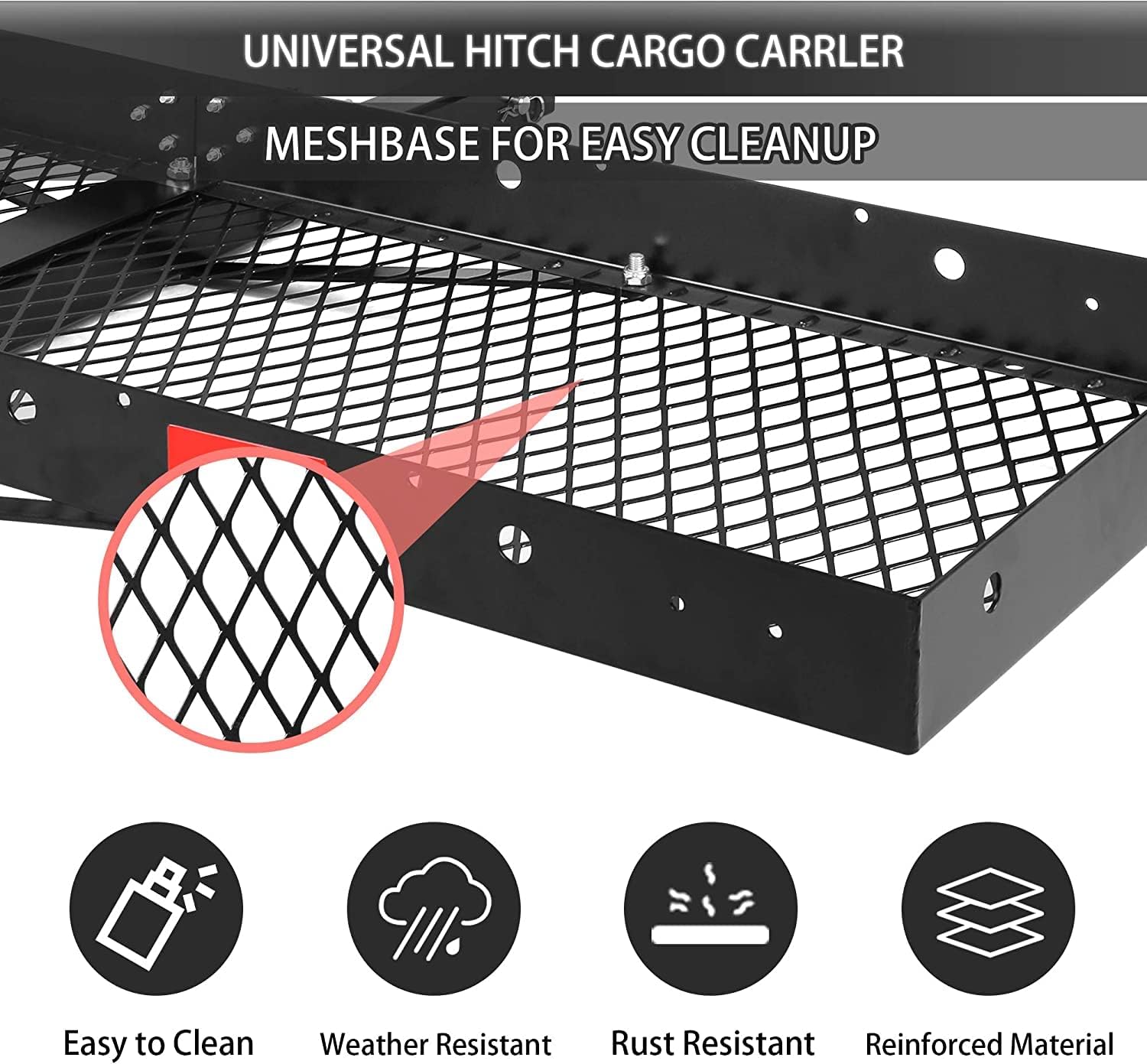 60"x 20"x 4" Hitch Mount Steel Cargo Carrier Basket Folding Cargo Rack with 2" Receiver, Black