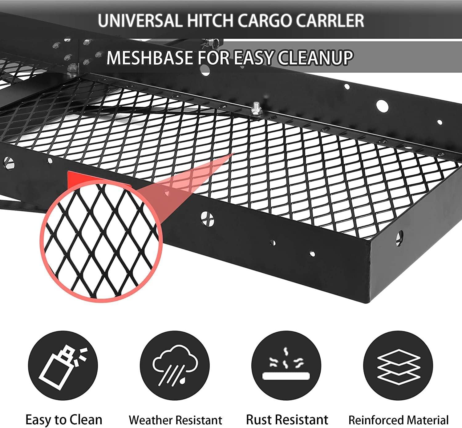 LUCKYERMORE 60"x 20"x 4" Hitch Mount Steel Cargo Carrier Basket Folding Cargo Rack with 2" Receiver, Black