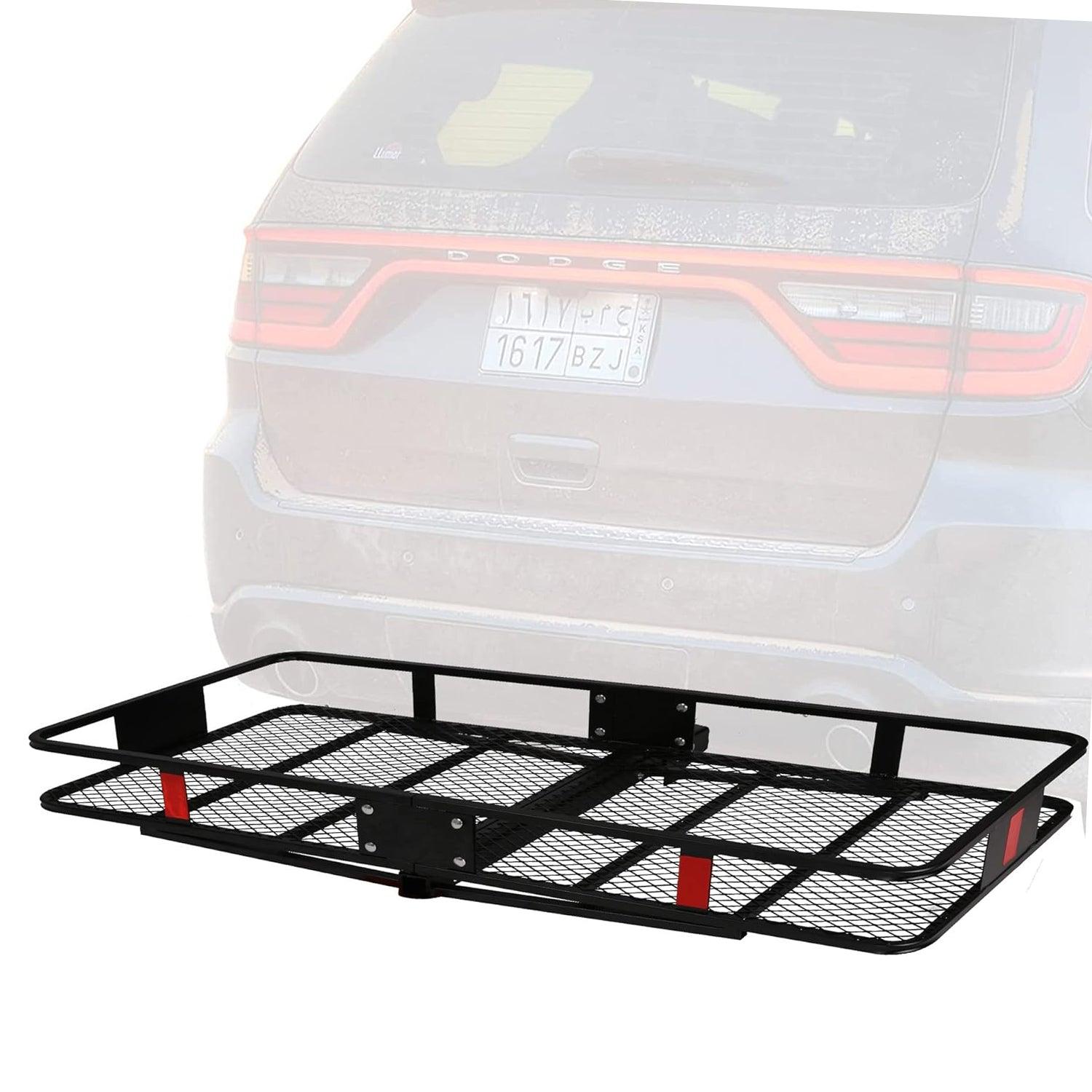 LUCKYERMORE 60"x 24"x 6.5" Hitch Mount Steel Cargo Carrier Basket Folding Cargo Rack with 2" Receiver, Black