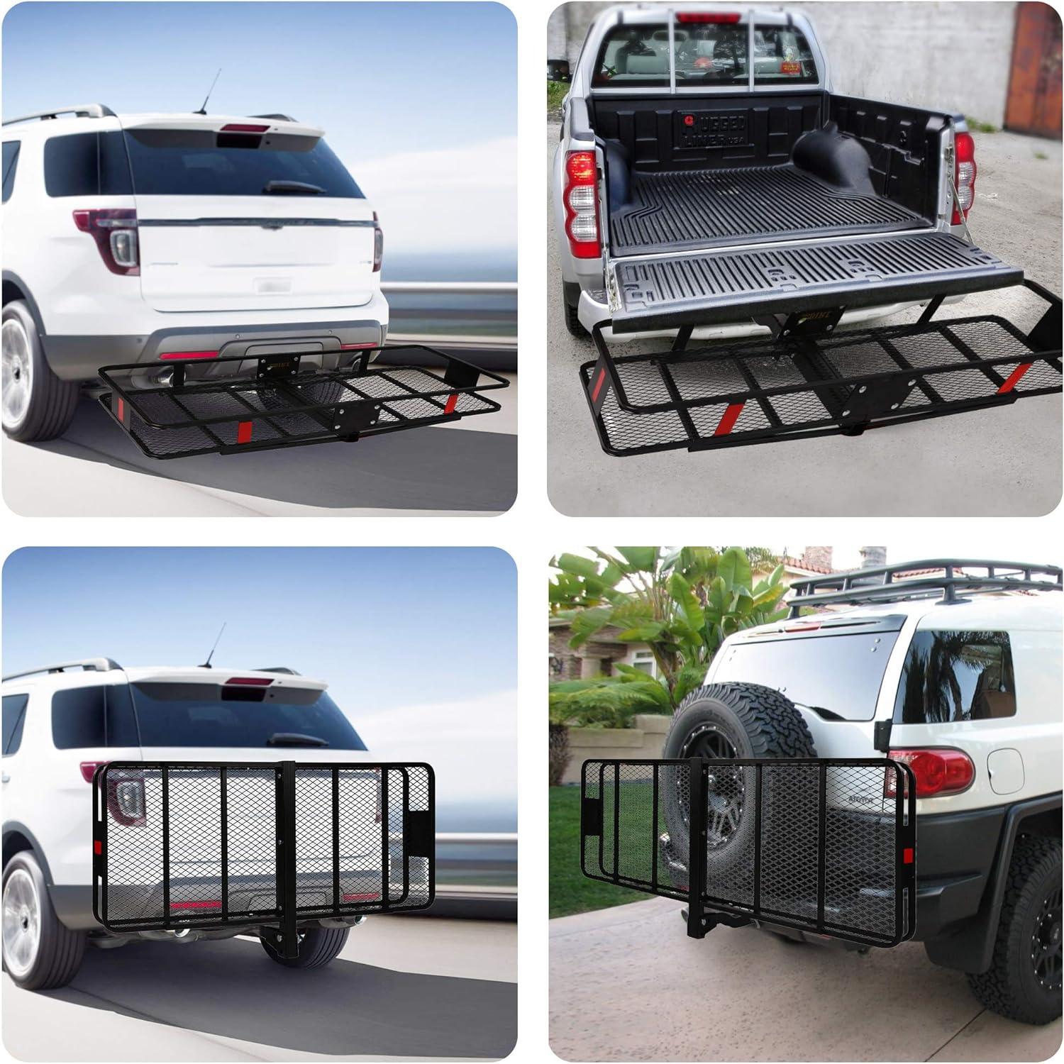 LUCKYERMORE 60"x 24"x 6.5" Hitch Mount Steel Cargo Carrier Basket Folding Cargo Rack with 2" Receiver, Black