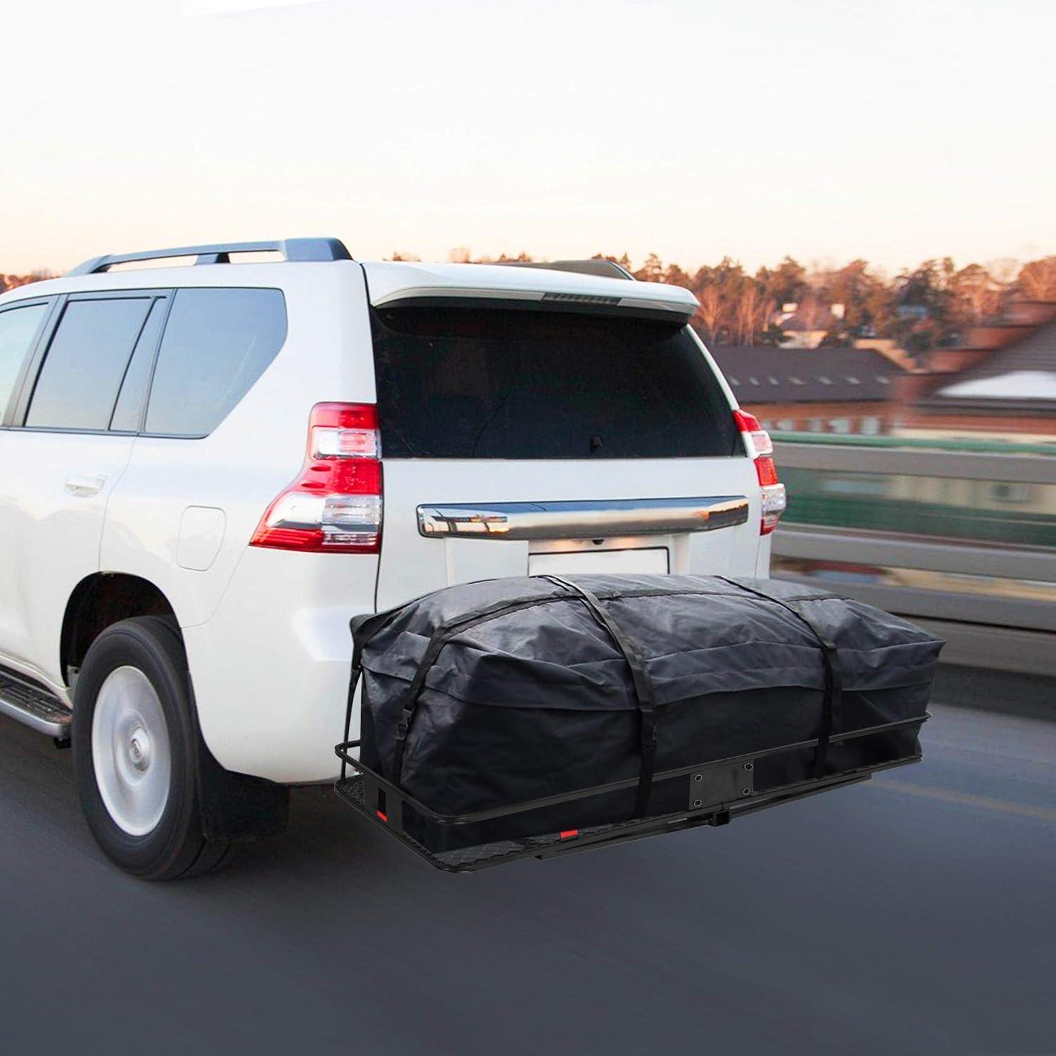 LUCKYERMORE 60"x 24"x 6.5" Hitch Mount Steel Cargo Carrier Basket Folding Cargo Rack with 2" Receiver, Black