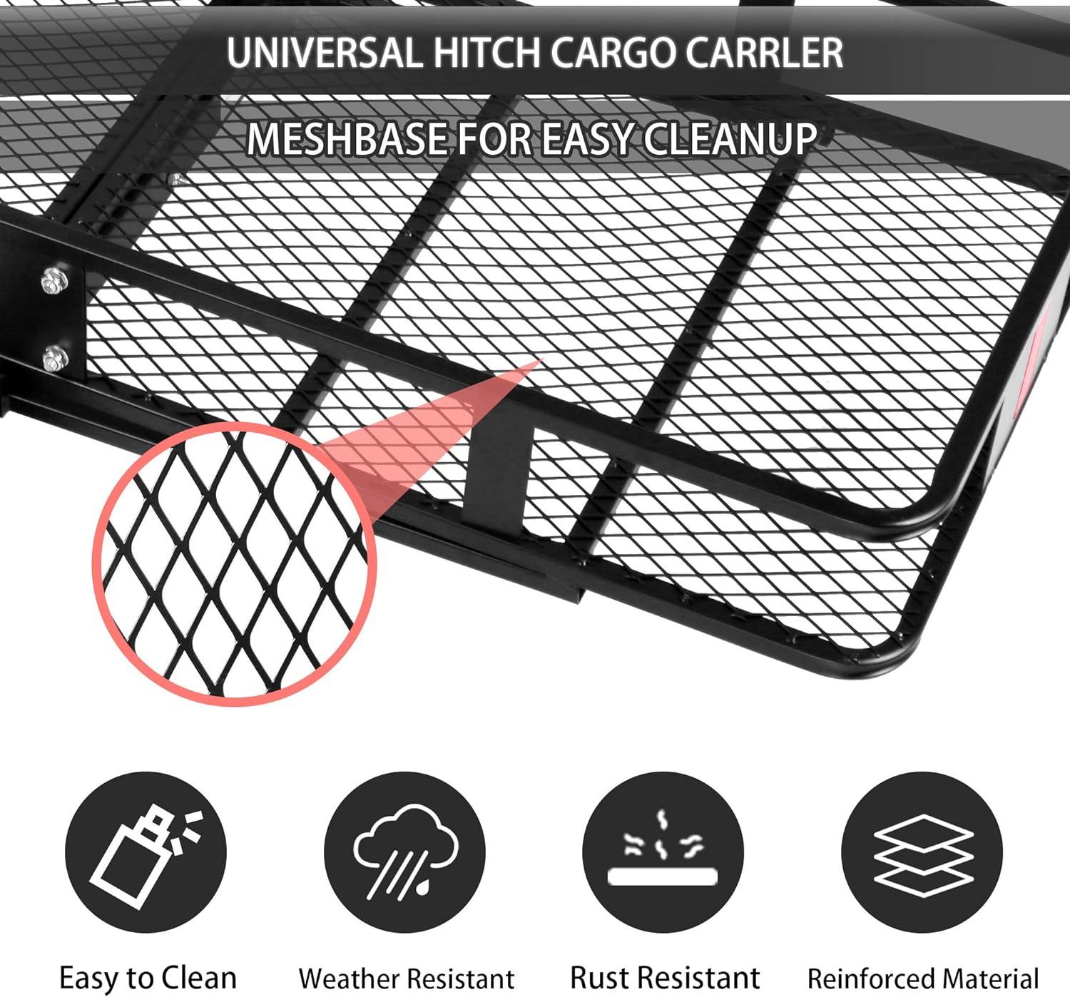 LUCKYERMORE 60"x 24"x 6.5" Hitch Mount Steel Cargo Carrier Basket Folding Cargo Rack with 2" Receiver, Black