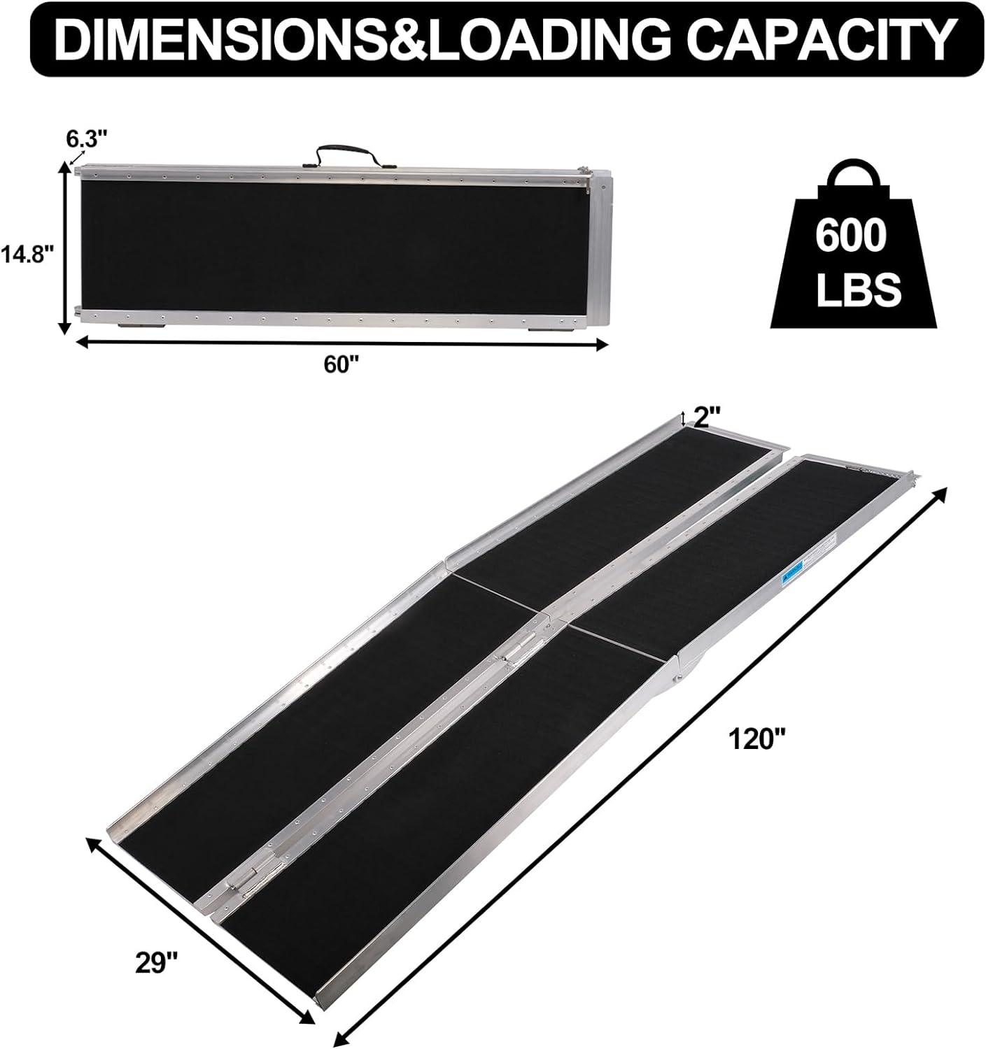10ft Portable Ramp for Wheelchair Scooter Folding Aluminum Alloy Ramp with Handle - Luckyermore