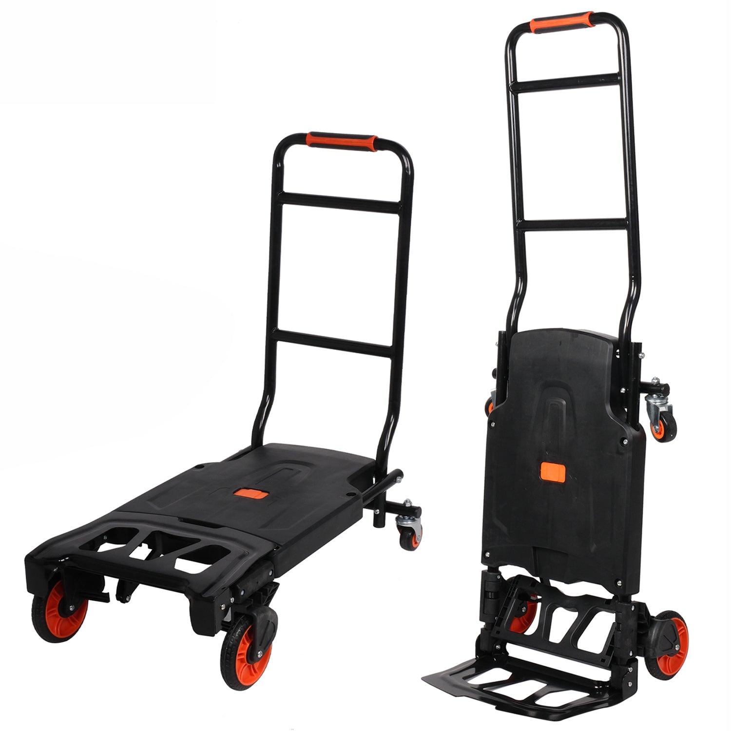 2 in 1 One-Button Folding Hand Truck Folding Portable Flatbed Dolly Cart with Secure Cord, 330lbs Capacity