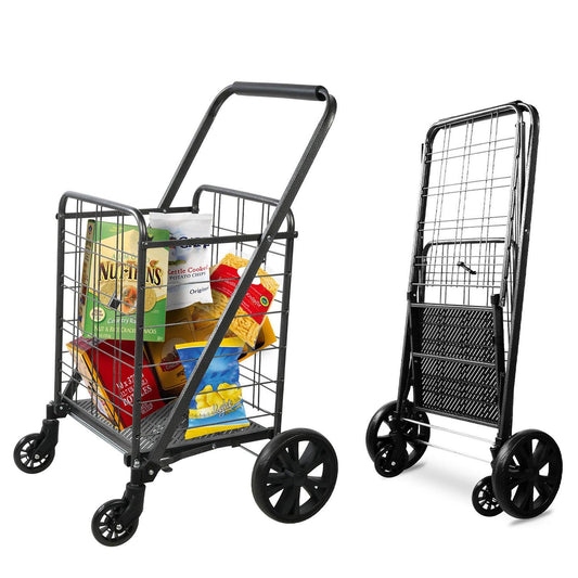 Folding Grocery Shopping Cart Collapsible Utility Cart with 360° Swivel Wheels, Black