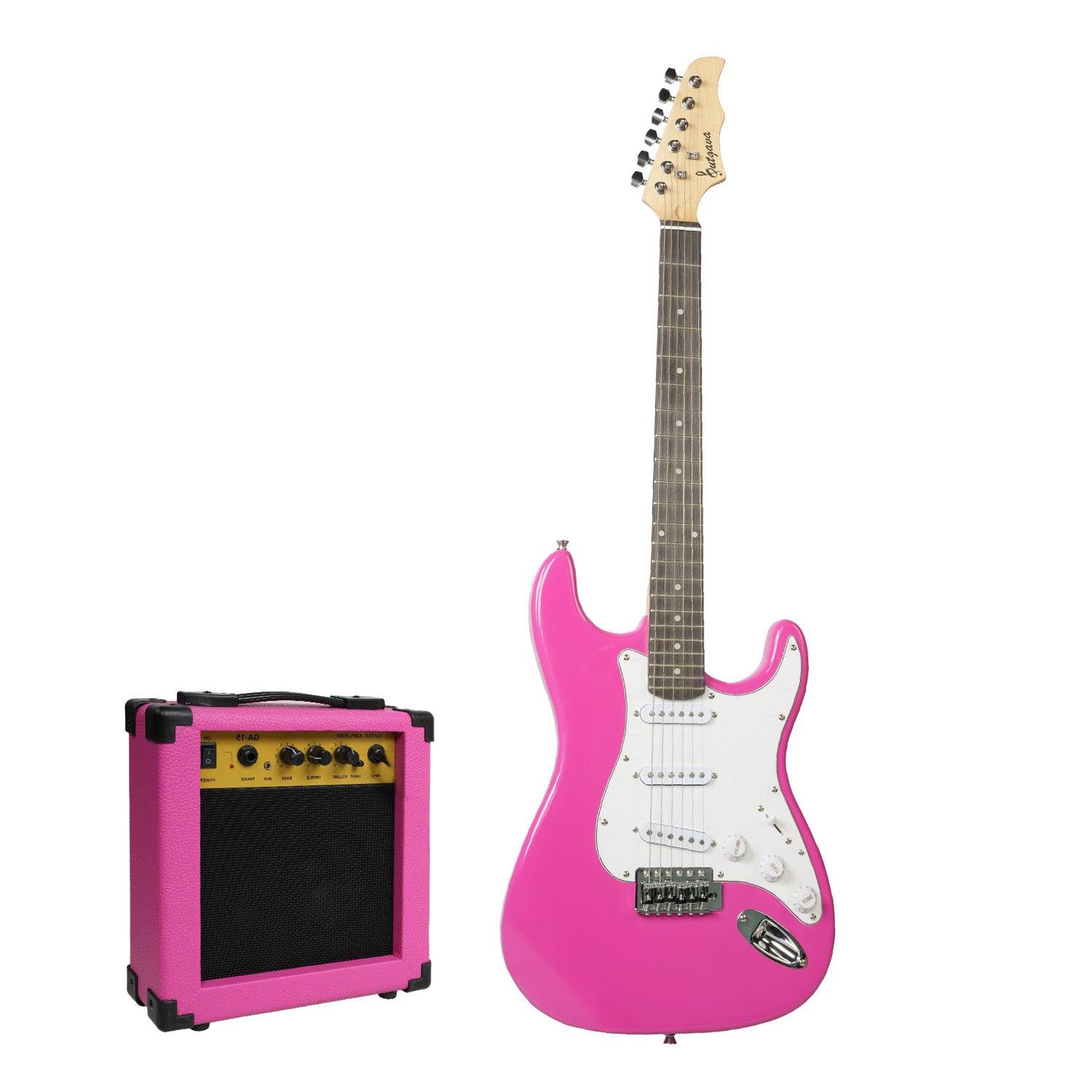 39.5" Full Size Electric Guitar Kit for Beginners with 10W Amplifier, Pink - Luckyermore