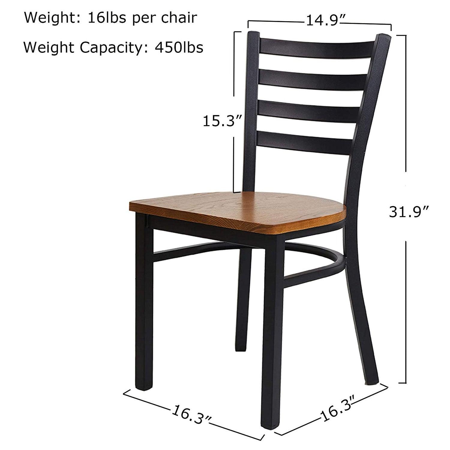 LUCKYERMORE Set of 2 Kitchen Dining Chairs Wood Seat with Metal Legs Fully Assembled, Ladder Back