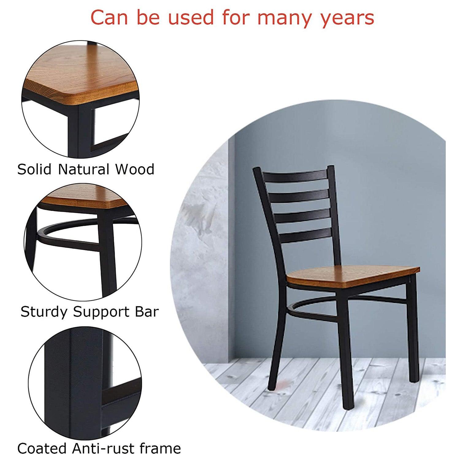 Set of 2 Kitchen Dining Chairs Wood Seat with Metal Legs Fully Assembled, Ladder Back - Luckyermore