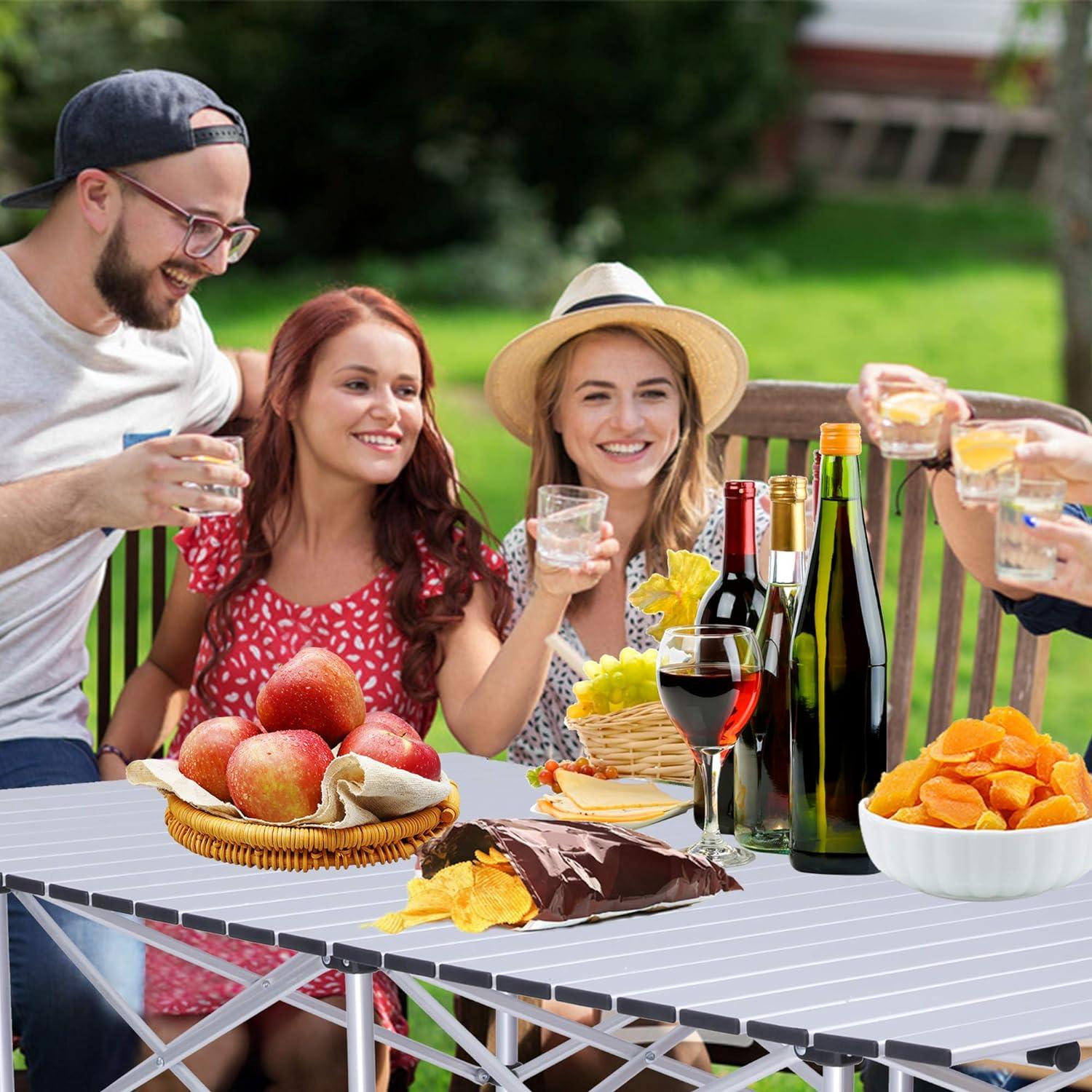LUCKYERMORE Outdoor Portable Camping Table for 4-6 Roll Top Aluminum Table Lightweight Folding Table, 55.1"x27.6"x27.6"