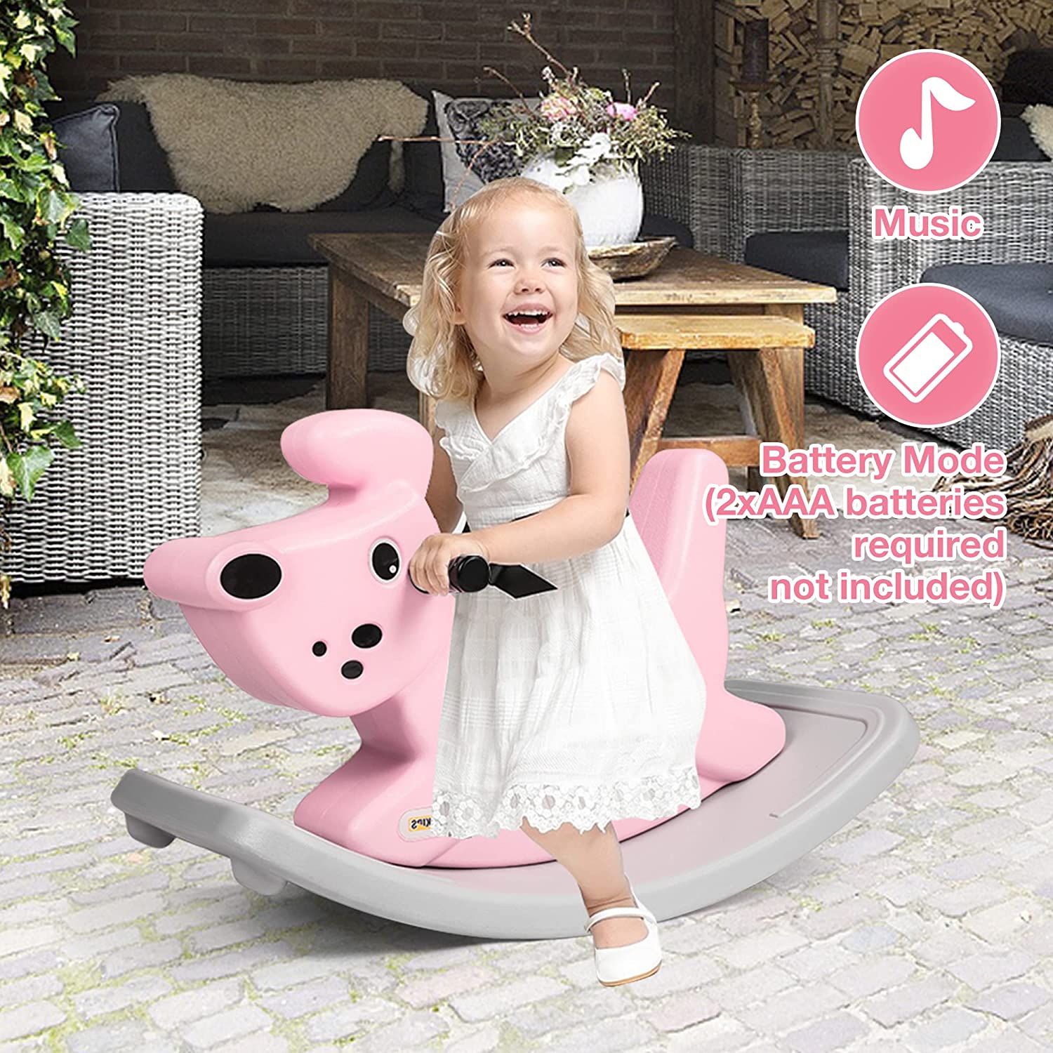 Kids Ride-on Toy Rocking Horse with Music for Toddlers 1-3 Years Old, Pink