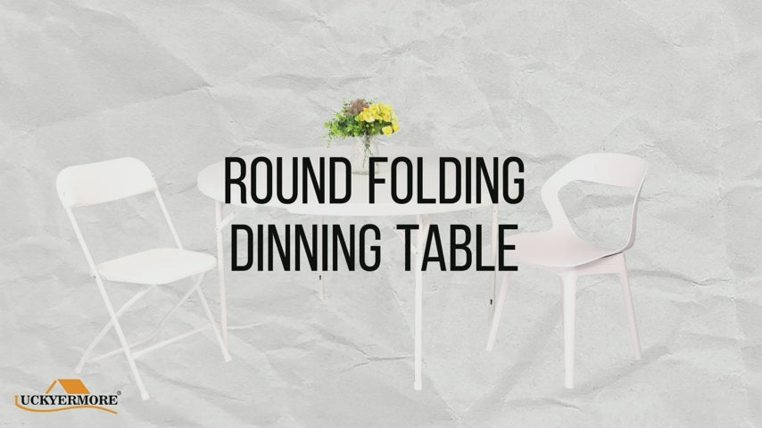 LUCKYERMORE 48” Portable Folding Round Table for 4-6 Plastic Dining Table with Carry Handle