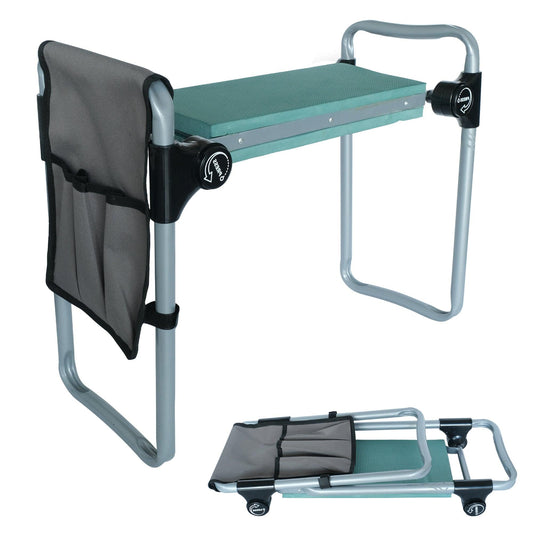 LUCKYERMORE Garden Kneeler Seat Stool with Tool Pocket and Soft EVA Kneeling Pad, Green