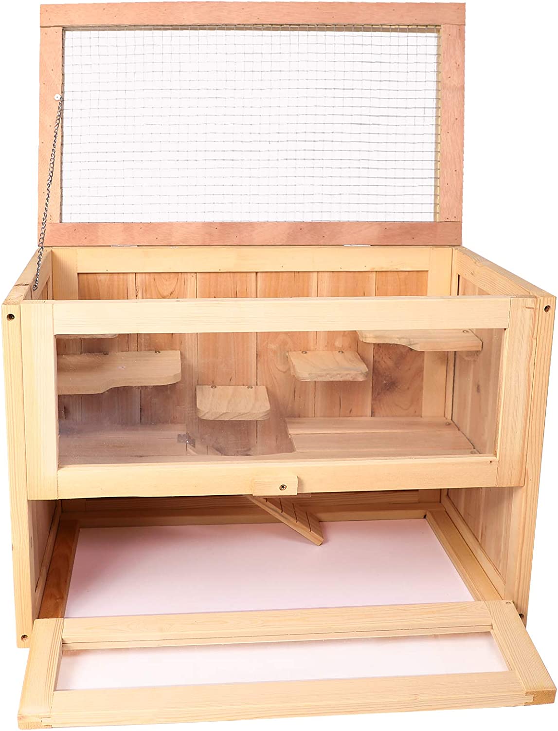 Hamster Cage Deluxe Two Layers Wooden Hut Small Animal Play House with Shelf and Ladder